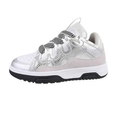 Ital-Design Damen Low-Top Freizeit Sneaker Flach Sneakers Low in Silber