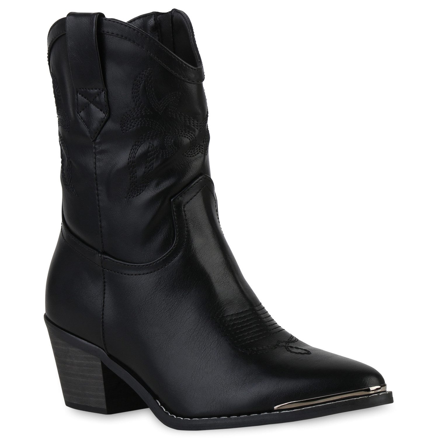 VAN HILL 839934 Cowboy Boots Damen Cowboy Boots Stiefeletten Stickereien Holzoptikabsatz