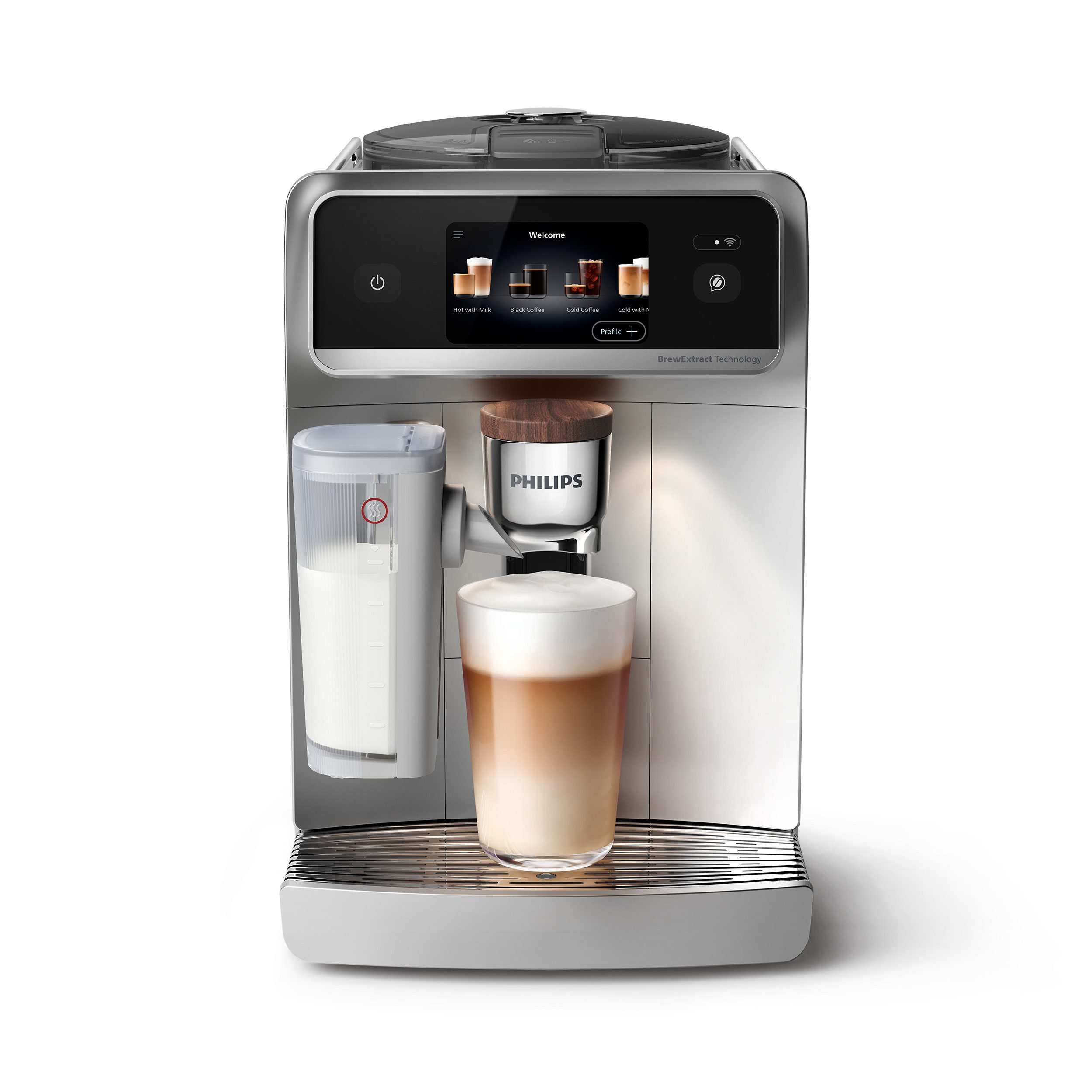 Philips Kaffeevollautomat EP8757/20 8000 Series Café Aromis, 50 Getränke (heiß oder eisgekühlt), LatteGo Pro-Milchsystem, BrewExtract Technologie, appfähig, Silber