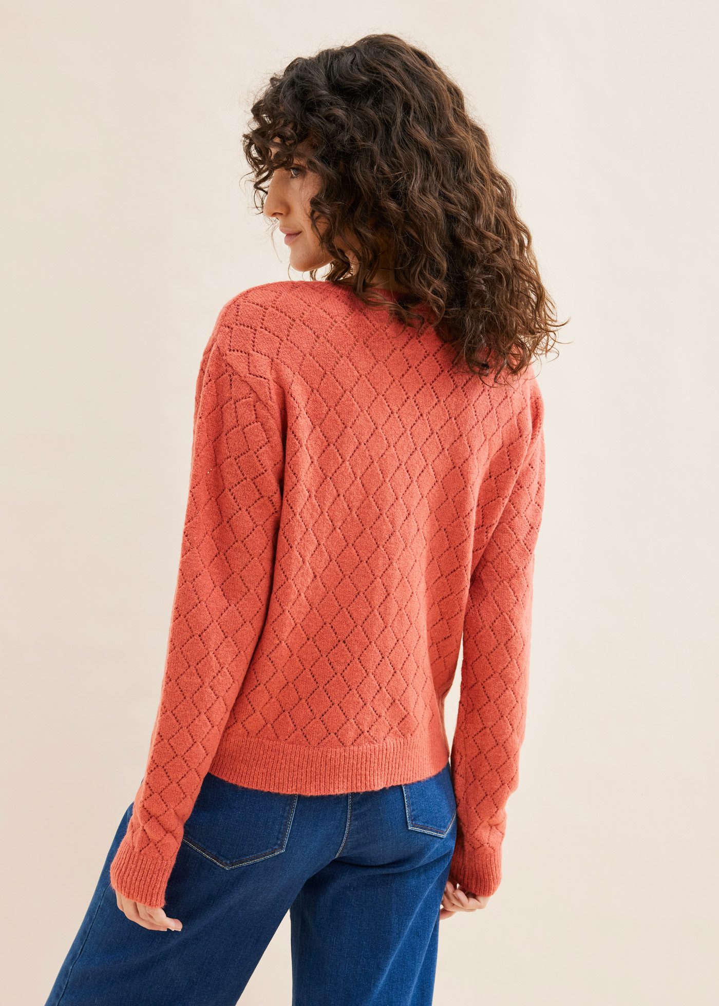 bonprix Ajourpullover bequeme Passform, mit tollem Ajour-Lochmuster, tiefer V-Ausschnitt