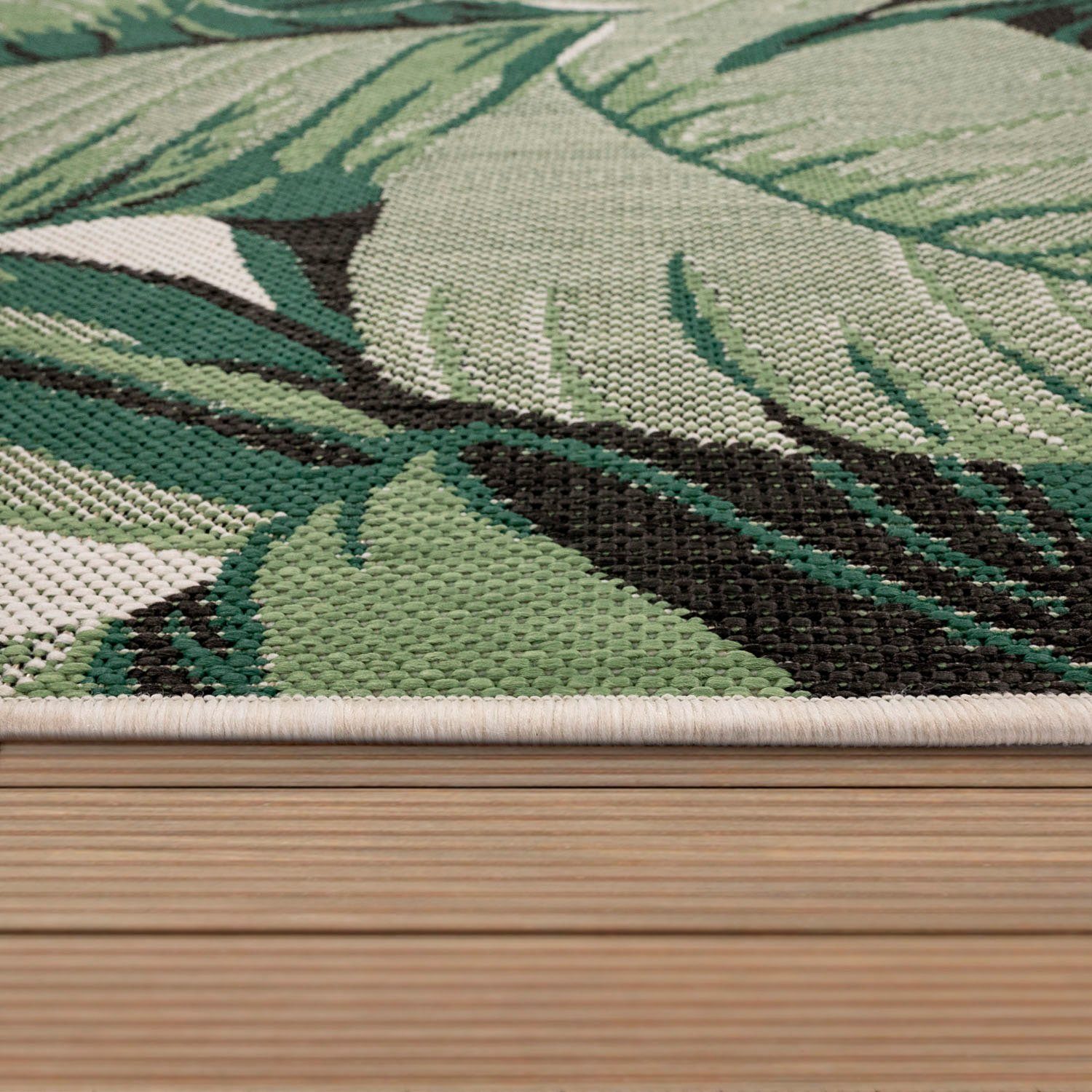 Palmenblätter, Ostende grün Outdoor Home, Motiv und In- mm, rechteckig, 551, Flachgewebe, Teppich 4 Höhe: geeignet Paco