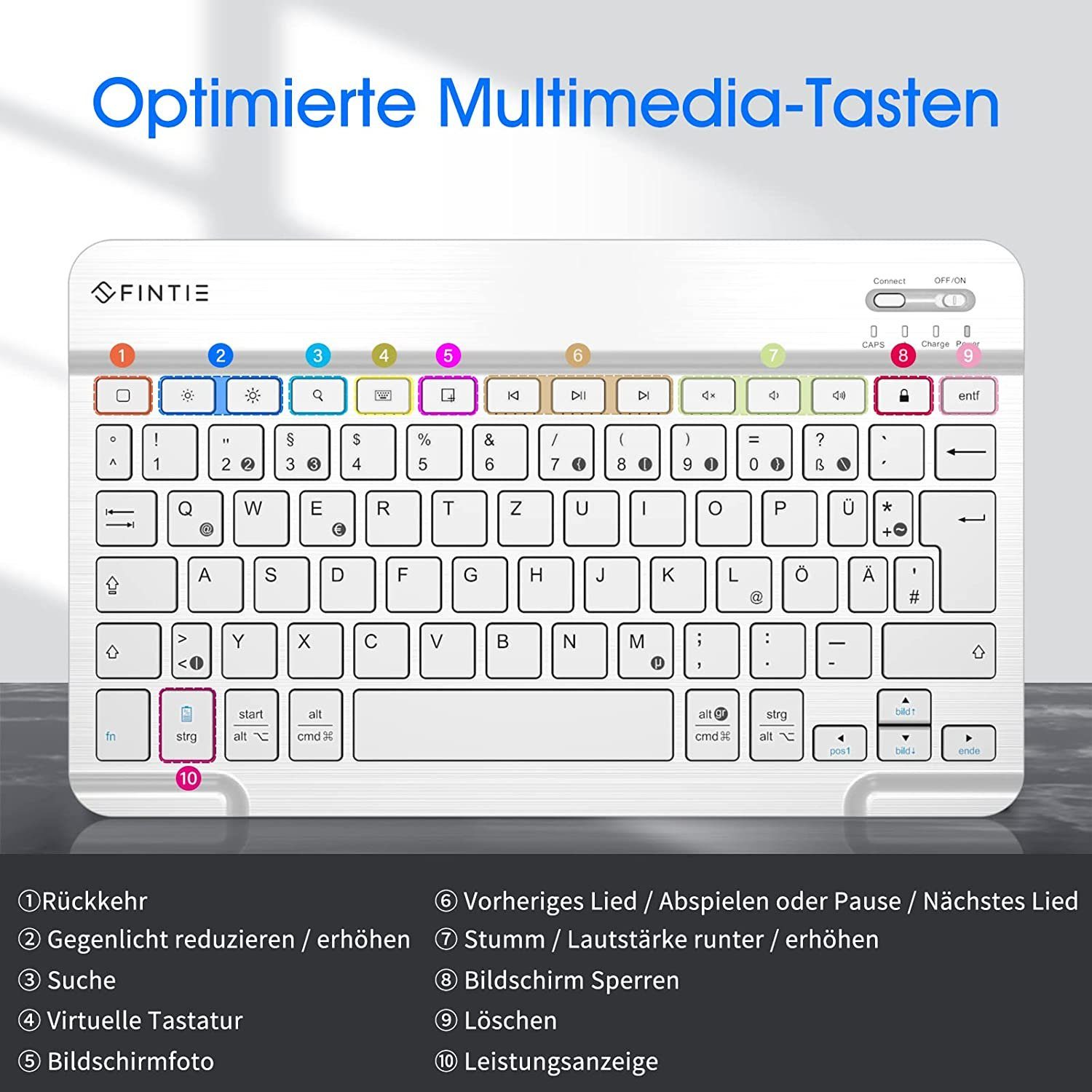 Fintie Ultradünn Bluetooth Tastatur, deutsche Layout QWERTZ Tablet-Tastatur (für iPad Air/Pro/Mini/iPad 10.9/10.2/9.7/iPhone/Samsung/Android) – Bild 5 von 5
