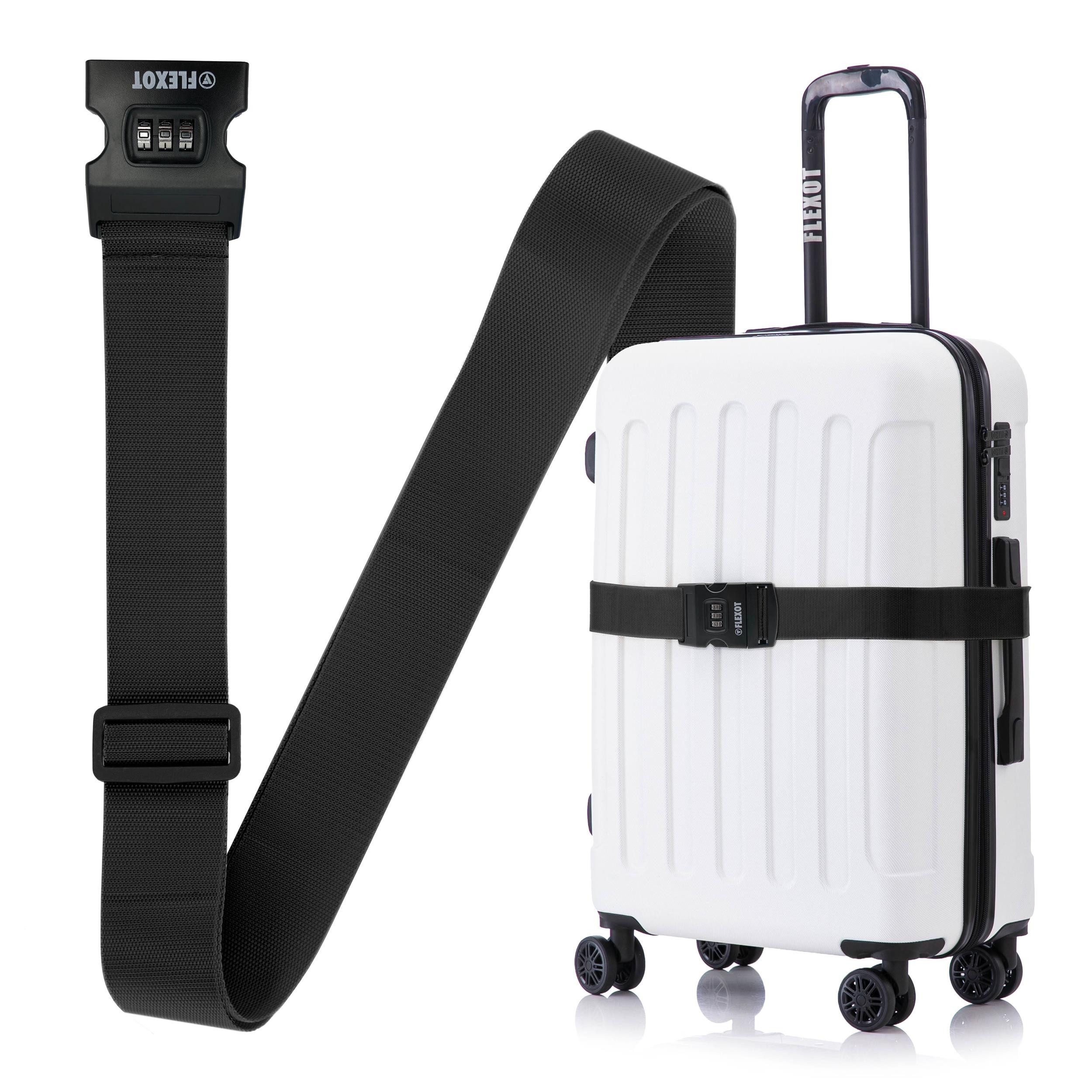 Flexot Koffergurt Koffergurt mit Zahlenschloss, verstellbare Länge, Namensschild, Flexibel anpassbarer und stabiler Gurt mit praktischer Schnalle