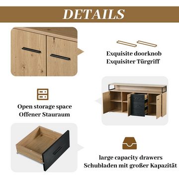 BlingBin Kommode Sideboard Aufbewahrungsschrank (1 St), mit drei Türen und drei Schubladen, 150×35×75.9cm