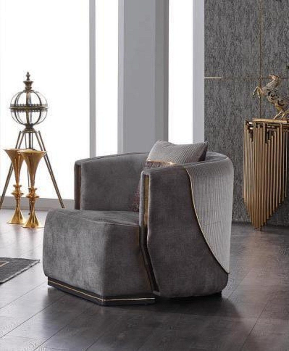 Wohnzimmer-Set 2x Dreisitzer Sitzer + Made 3 Sessel), Sessel, (3-St., Europe Luxus Sofagarnitur Sofa Graue in mit JVmoebel