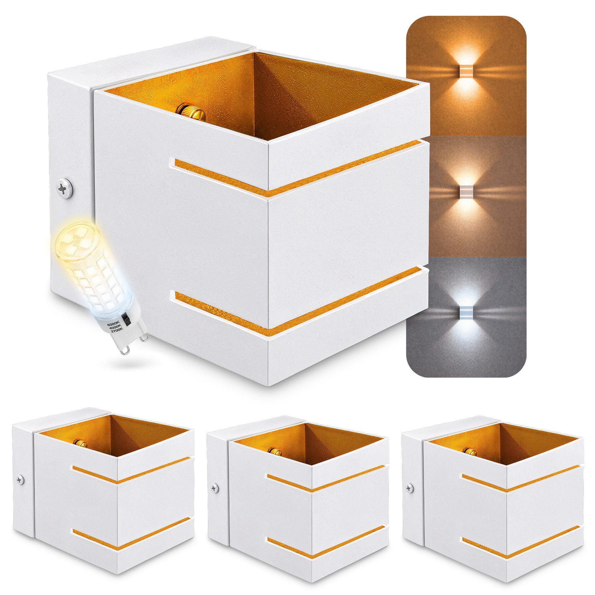SSC-LUXon LED Wandleuchte SSC-LUXon KOURA DUO Wandleuchte weiß gold G9 LED 3CCT dimmbar, Neutralweiß, Warmweiß, Tageslichtweiß