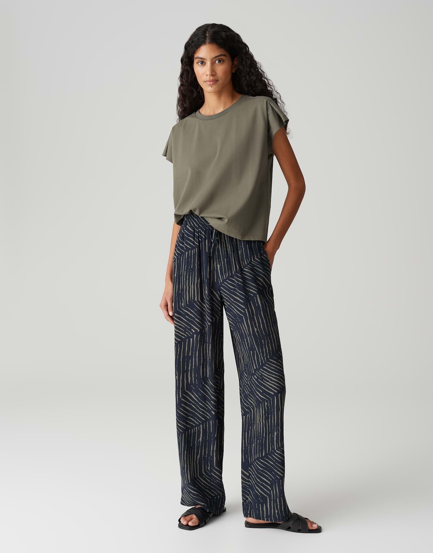 OPUS Stoffhose MAROU PALM LEAVES mit Komfortbund