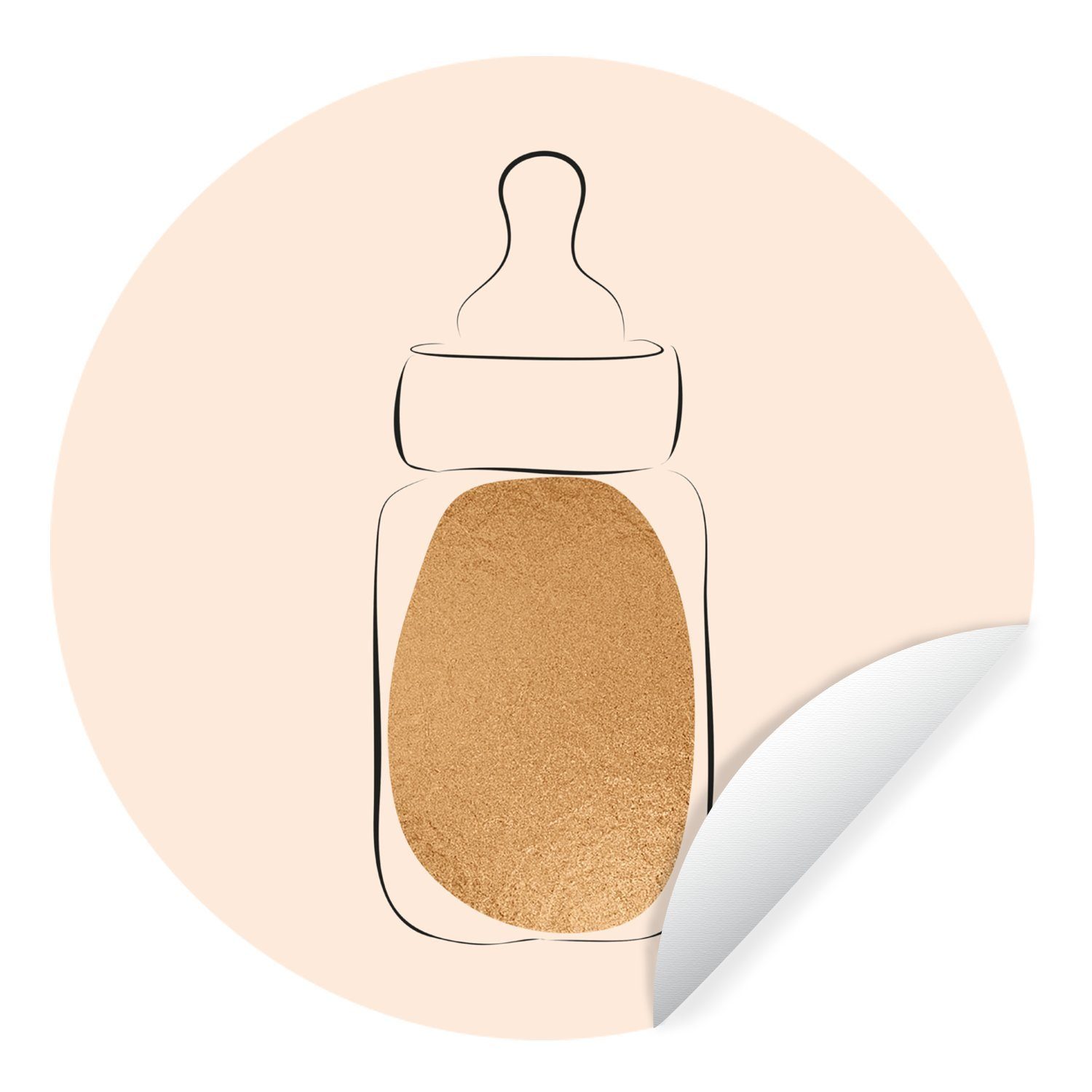 MuchoWow Wandsticker Linienkunst - Baby - Babyflasche (1 St), Tapetenkreis für Kinderzimmer, Tapetenaufkleber, Rund, Wohnzimmer