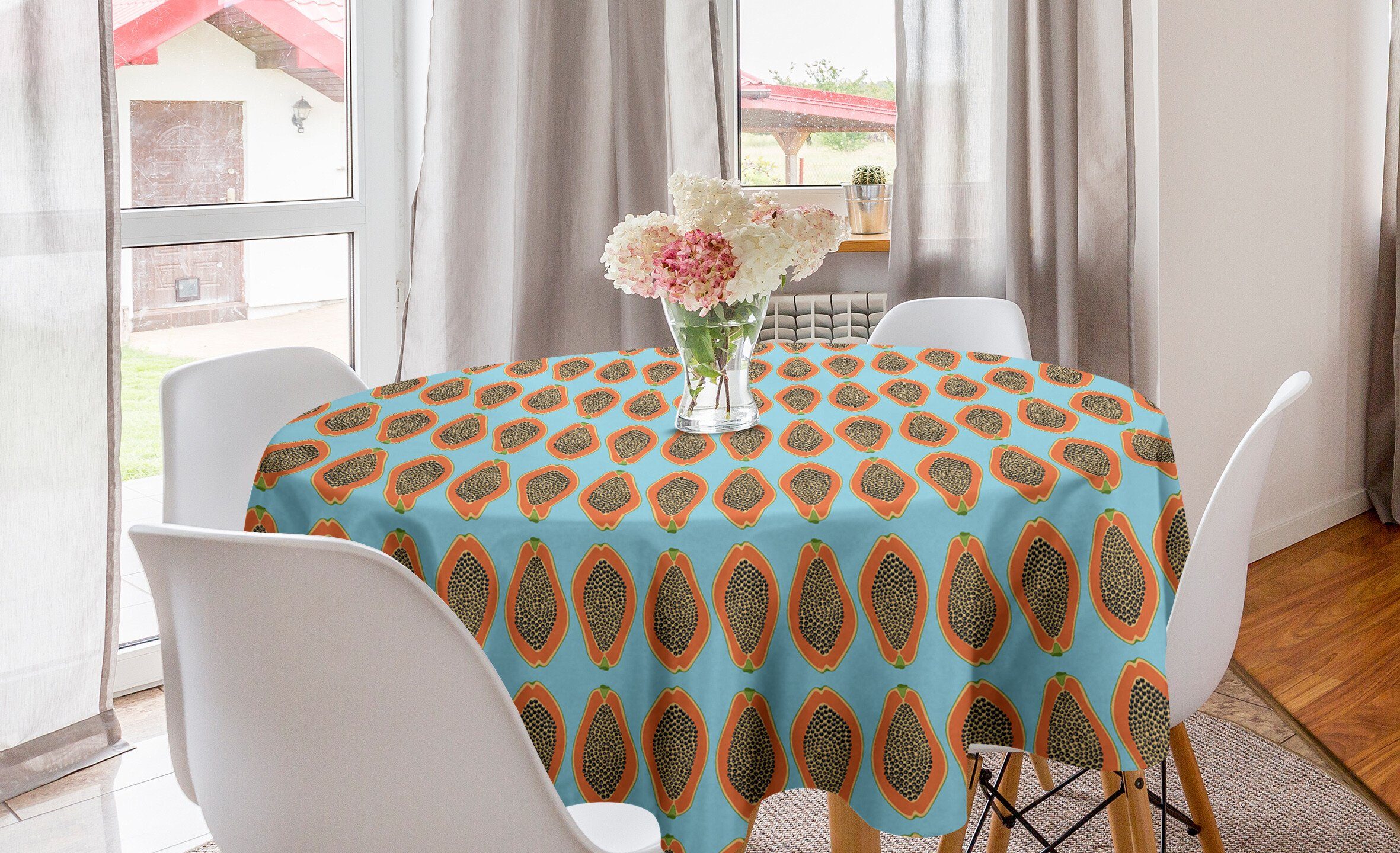 Blue für Abakuhaus Tischdecke Halbierte Esszimmer Tropic Papayas Küche Abdeckung Orange Kreis Dekoration, Tischdecke
