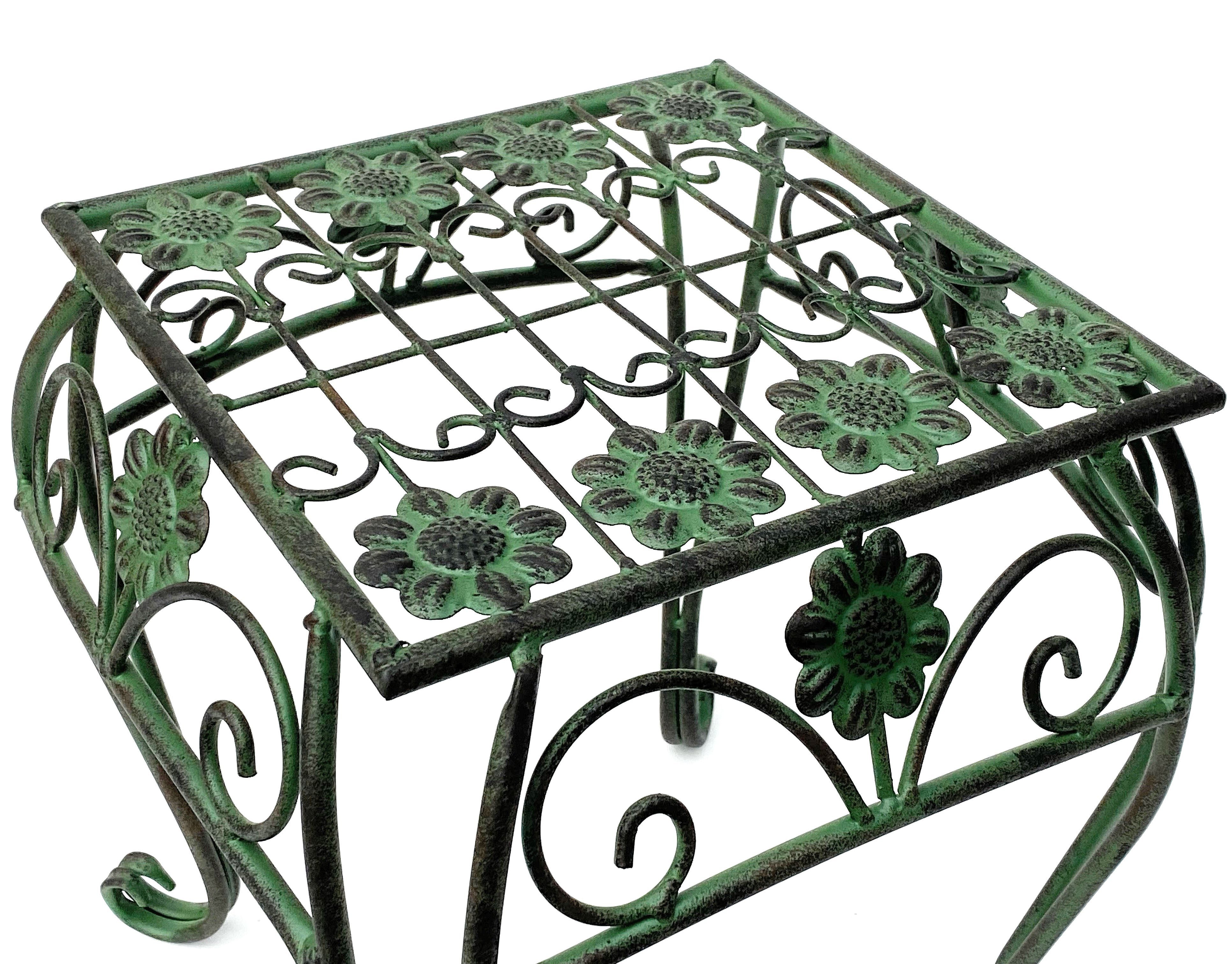 DanDiBo Blumenhocker Metall Grün Eckig 25 - 34 cm Blumenhocker 96007 Blumensäule, Modern Pflanzenständer Pflanzenhocker Vintage