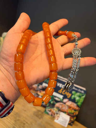 TesbihBid Kettenanhänger Gebetskette Tesbih Misbaha Amber Prayerbeads Bakalite faturan Orange (33-tlg)