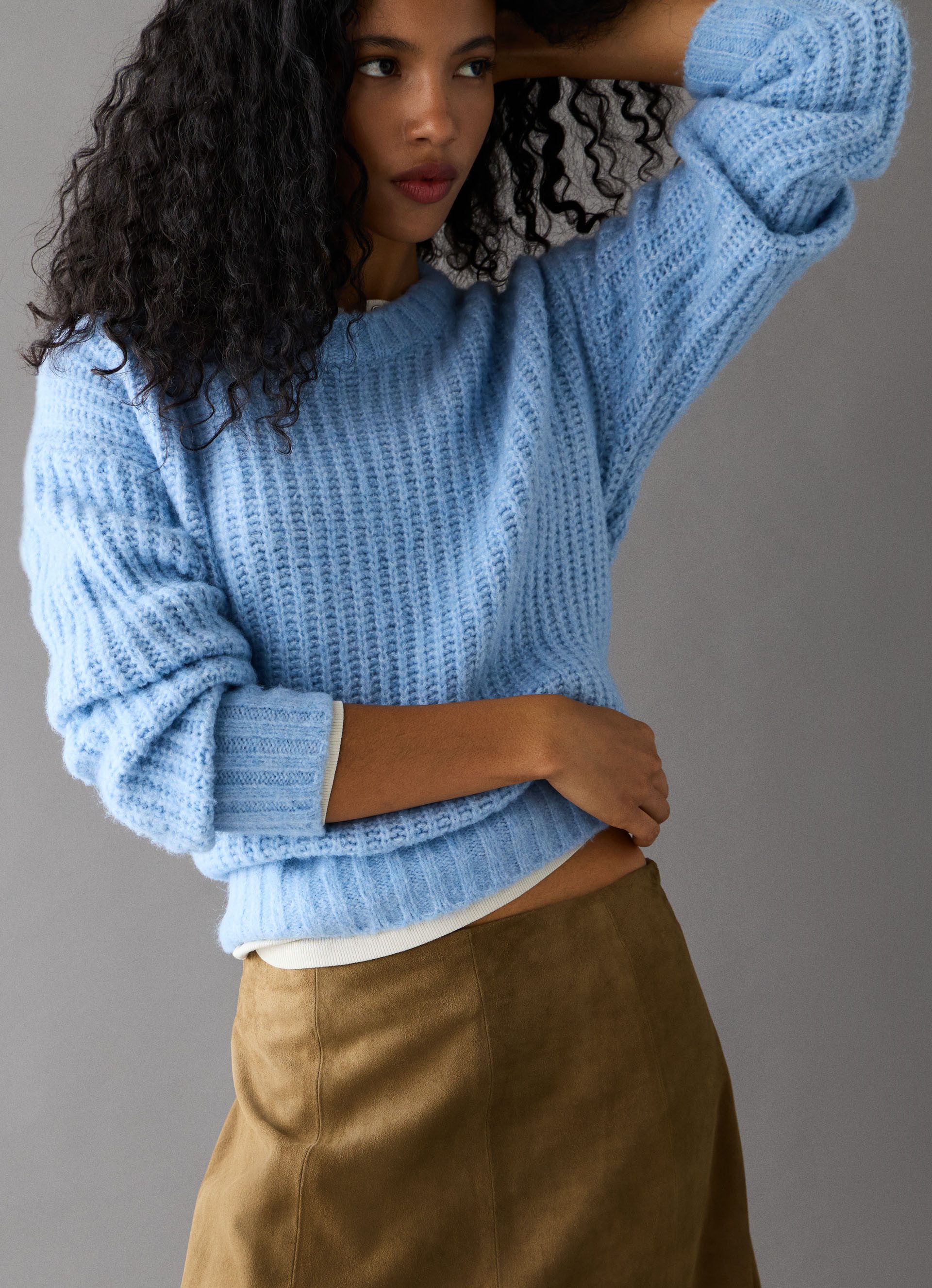 Pepe Jeans Strickpullover ASHLEY CREW mit Rundhalsausschnitt, Materialmix