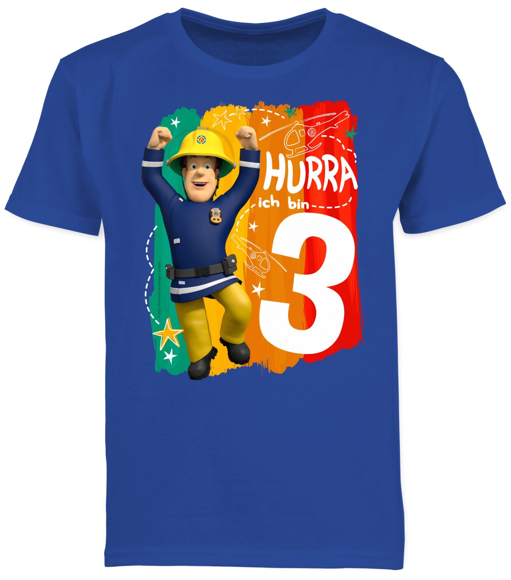 Shirtracer T-Shirt Hurra ich Kinder - 2 Sam T-Shirt Royalblau shirt Feuerwehrmann - 3 bin - feuerwehr - Jungen Sam sam tshirt - birthday cool t-shirt - Jungen mit Drei t