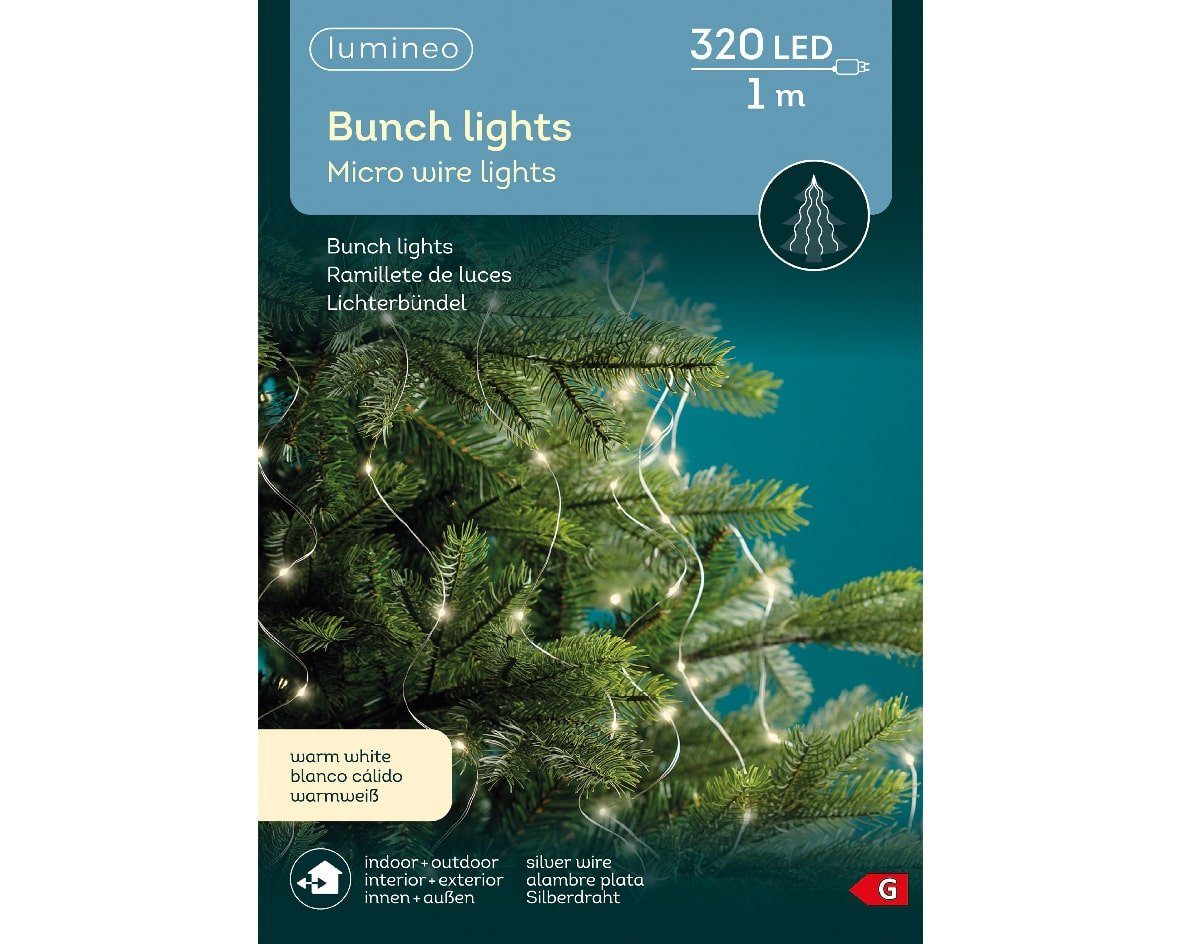 Lumineo LED-Lichterkette Lumineo Lichterbündel BUNCH LIGHTS 320 LED 1 m warm weiß, Silberdraht, 12 Lichtstränge, Indoor/Outdoor, 8hTimer, Micro LED