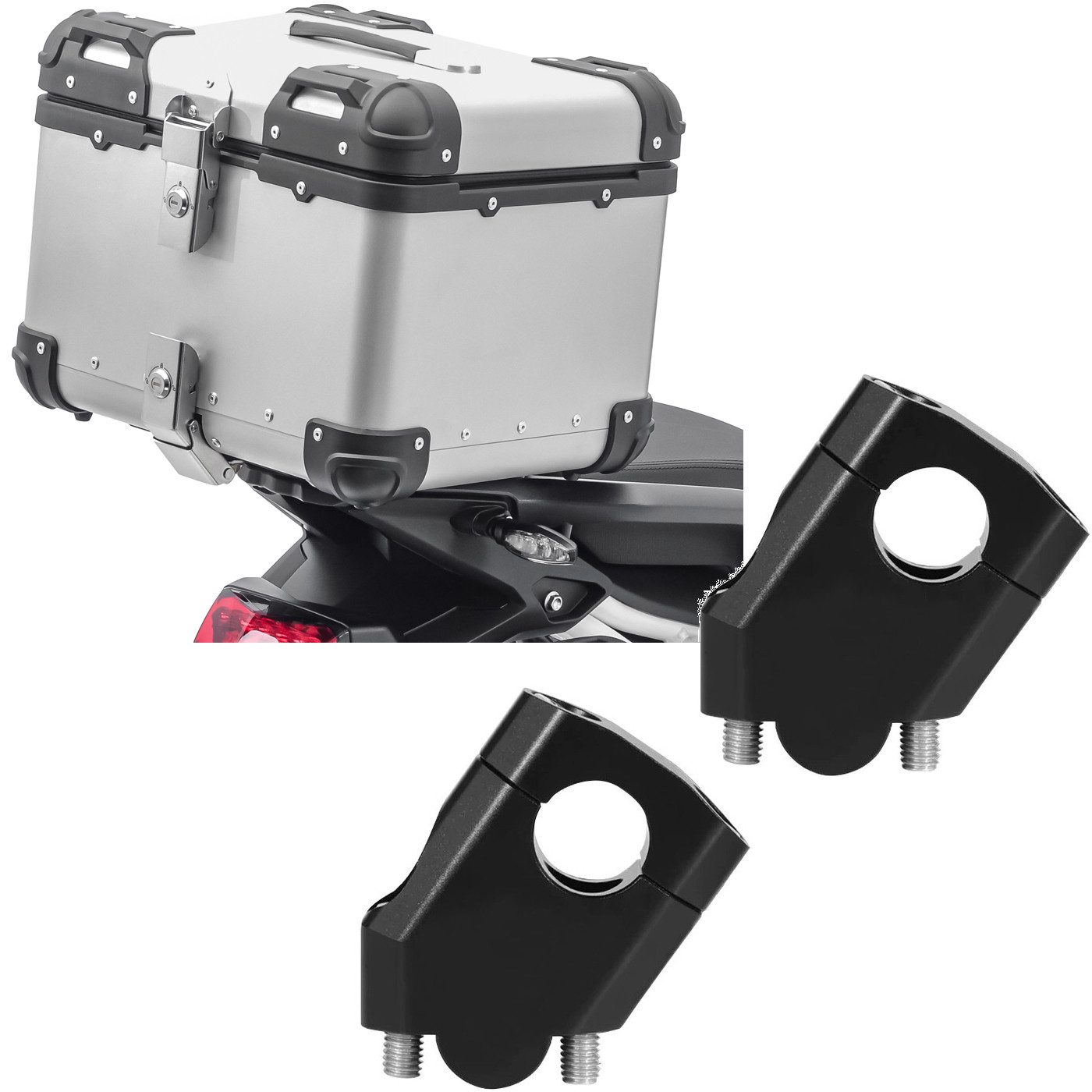 Bagtecs Reisetasche Set: Motorrad Alu Top Case XS45 Alu univ. 45L silber # mit Lenkererhöh