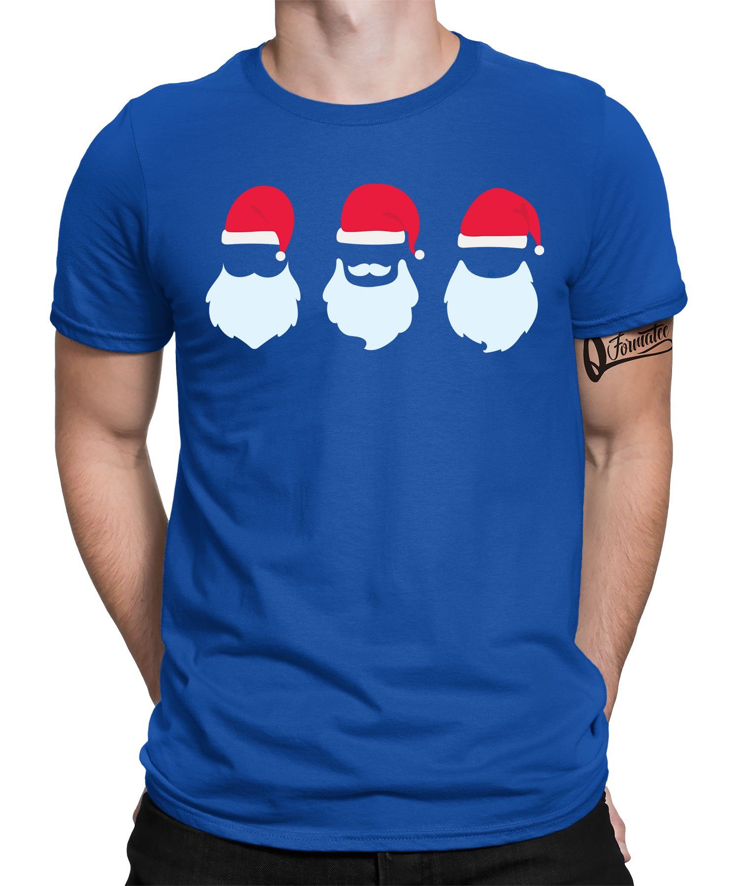 Quattro Formatee Kurzarmshirt Weihnachtsmann Xmas - Weihnachten Nikolaus Weihnachtsgeschenk Herren (1-tlg) Blau