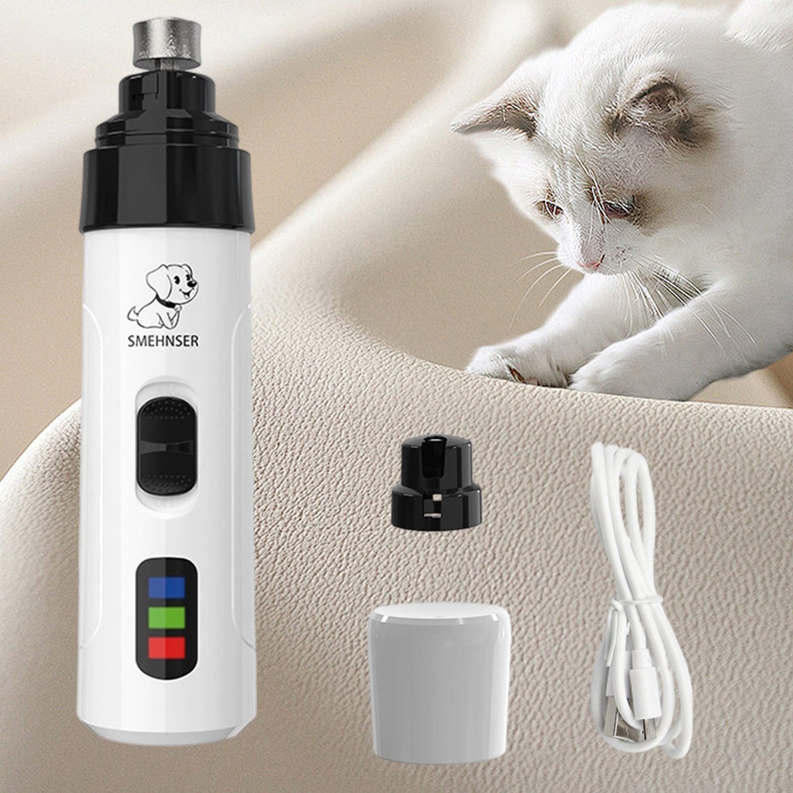 OKWISH Krallenschleifer Krallenfeile elektrisch Nagelschleifer für Tiere Krallenpolierer, max. 8000 U/min, (1 tlg), mit 2 Geschwindigkeiten USB-Aufladung Kabellos Hunde Katzen Haustier