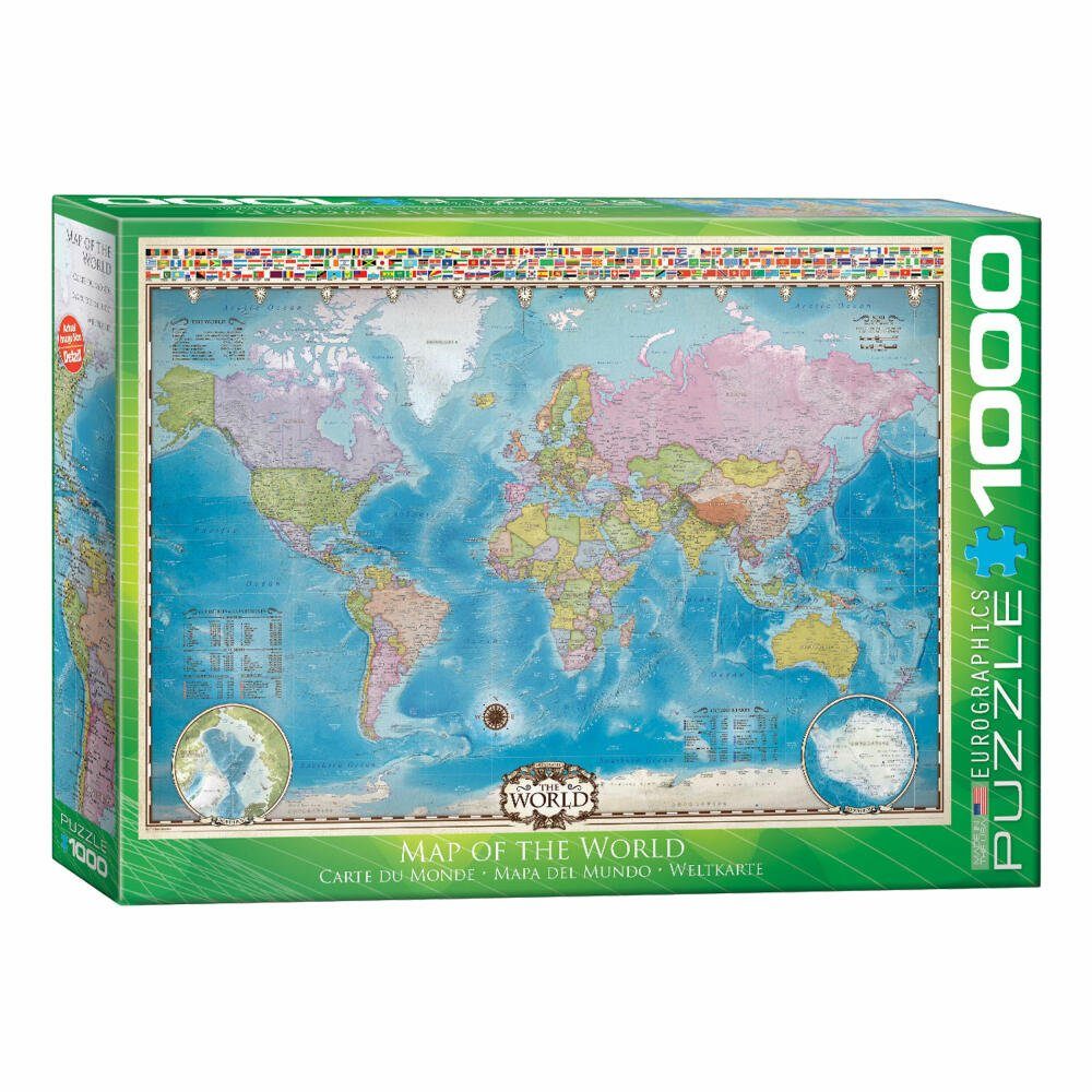 EUROGRAPHICS Puzzle Weltkarte mit Flaggen, 1000 Puzzleteile | Puzzle