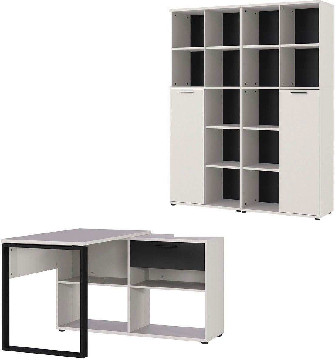 Fenton, (3-St), inkl. Sideboard Büro-Set und Schreibtisch mit integriertem zwei Aktenschränken GERMANIA