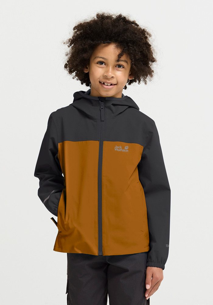 Jack Wolfskin Regenjacke ADVENTURETRIBE 2L JKT K atmungsaktiv, wasserdicht, mit Reißverschluss, normale Länge