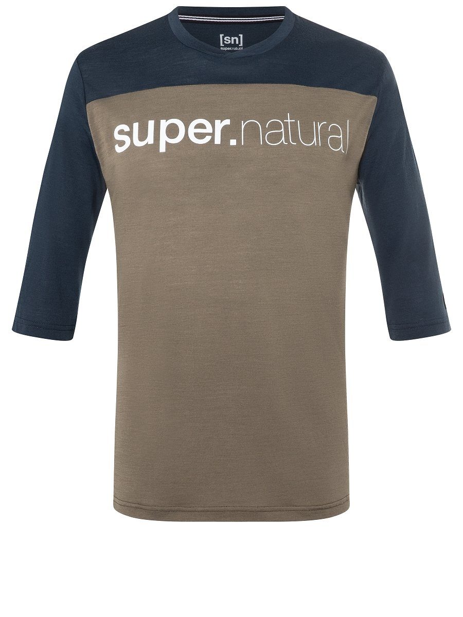 Stone SUPER.NATURAL CONTRAST T-Shirt Grey/Blueberry 3/4 T-Shirt Merino-Materialmix funktioneller Merino
