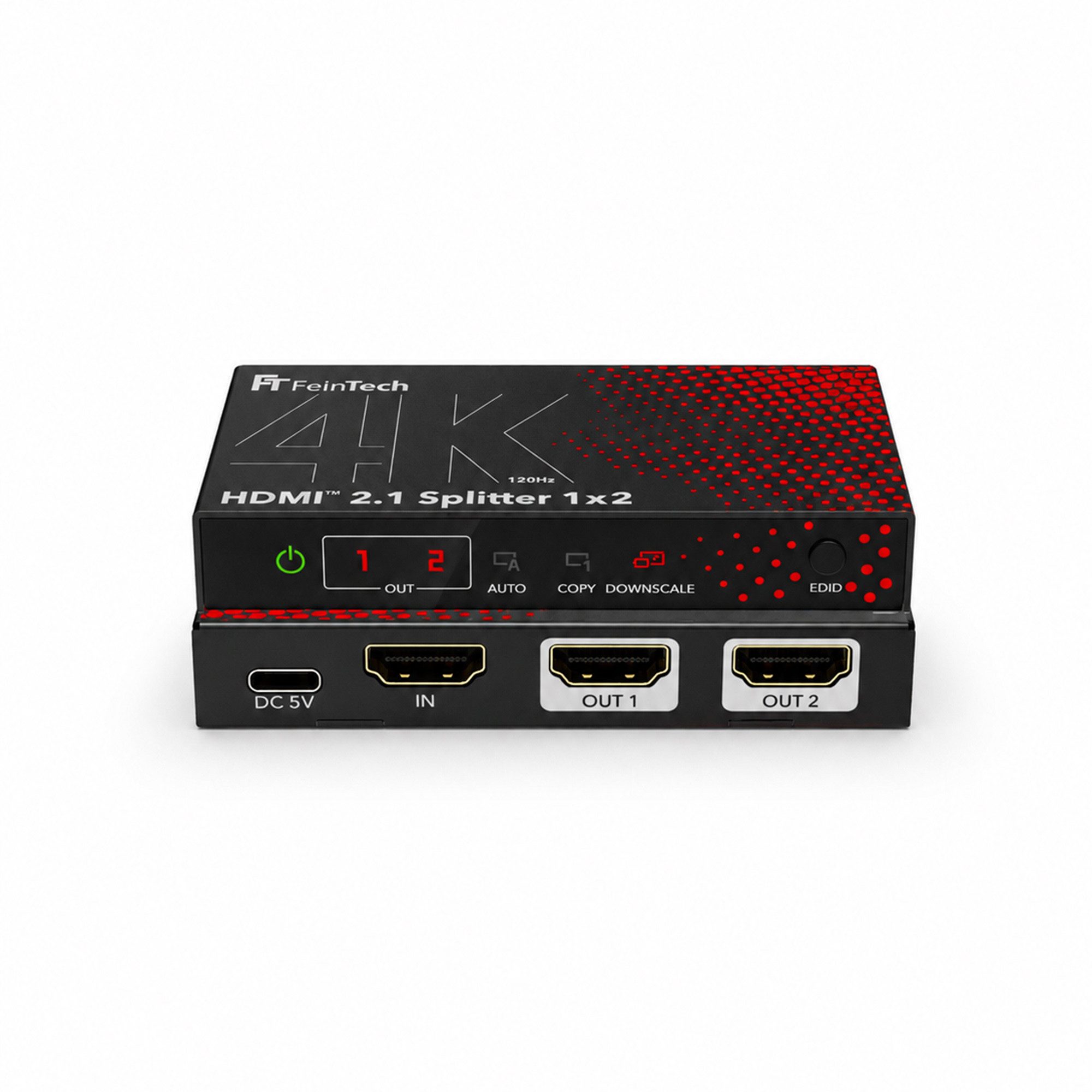 FeinTech HDMI-Splitter HDMI 2.1 Splitter 1 In 2 Out, CEC-Pass, Downscaler