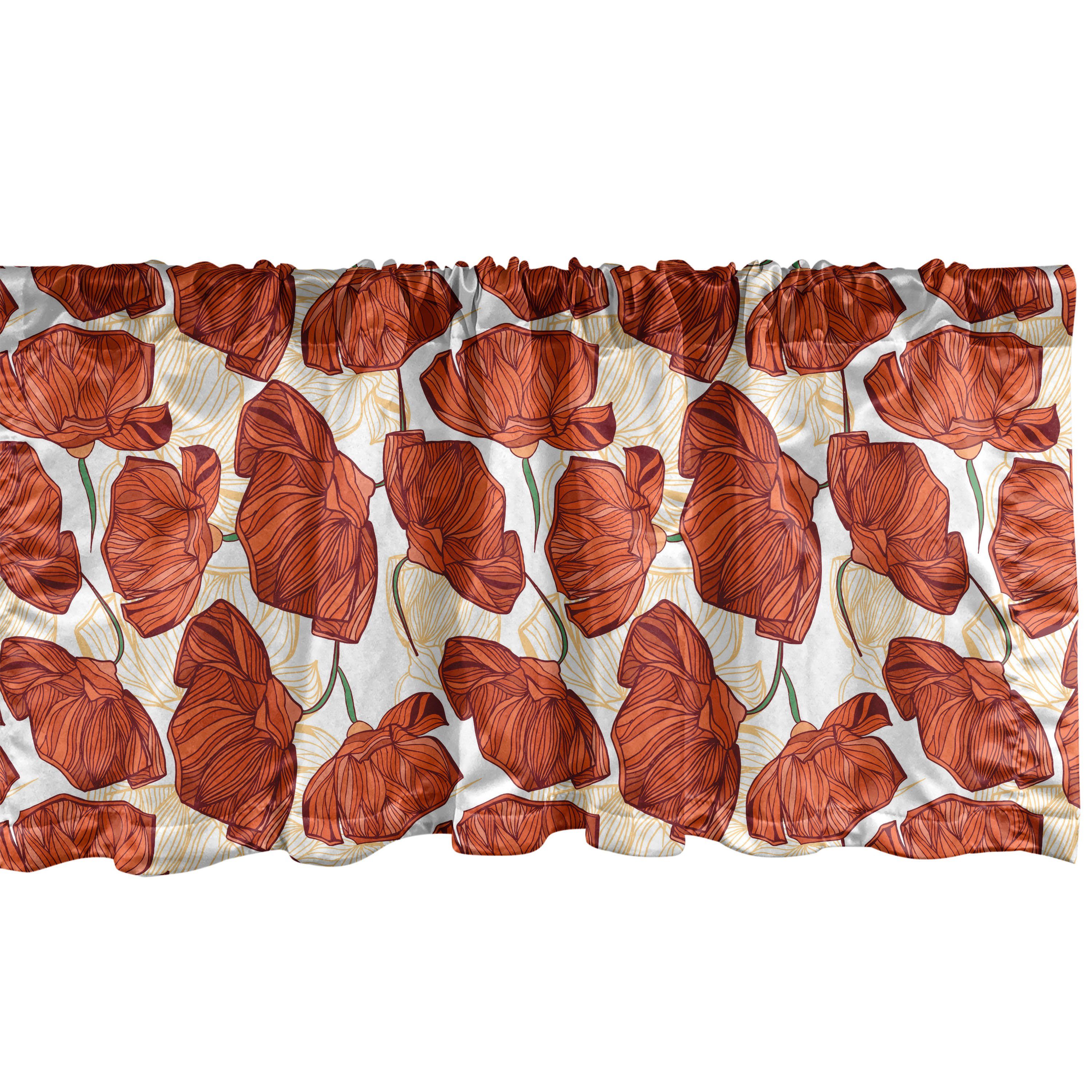 Scheibengardine Vorhang Volant für Küche Schlafzimmer Dekor mit Stangentasche, Abakuhaus, Microfaser, Blumen Gestreifte Mohn-Blumen-Entwurf