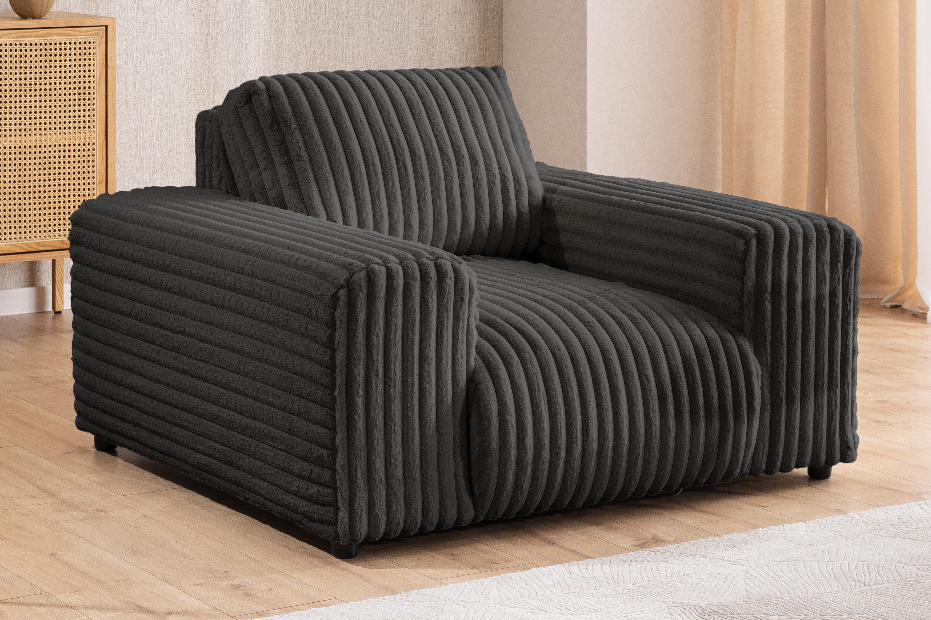 S-Style Möbel Sessel Mollis aus Plüschcord günstig online kaufen