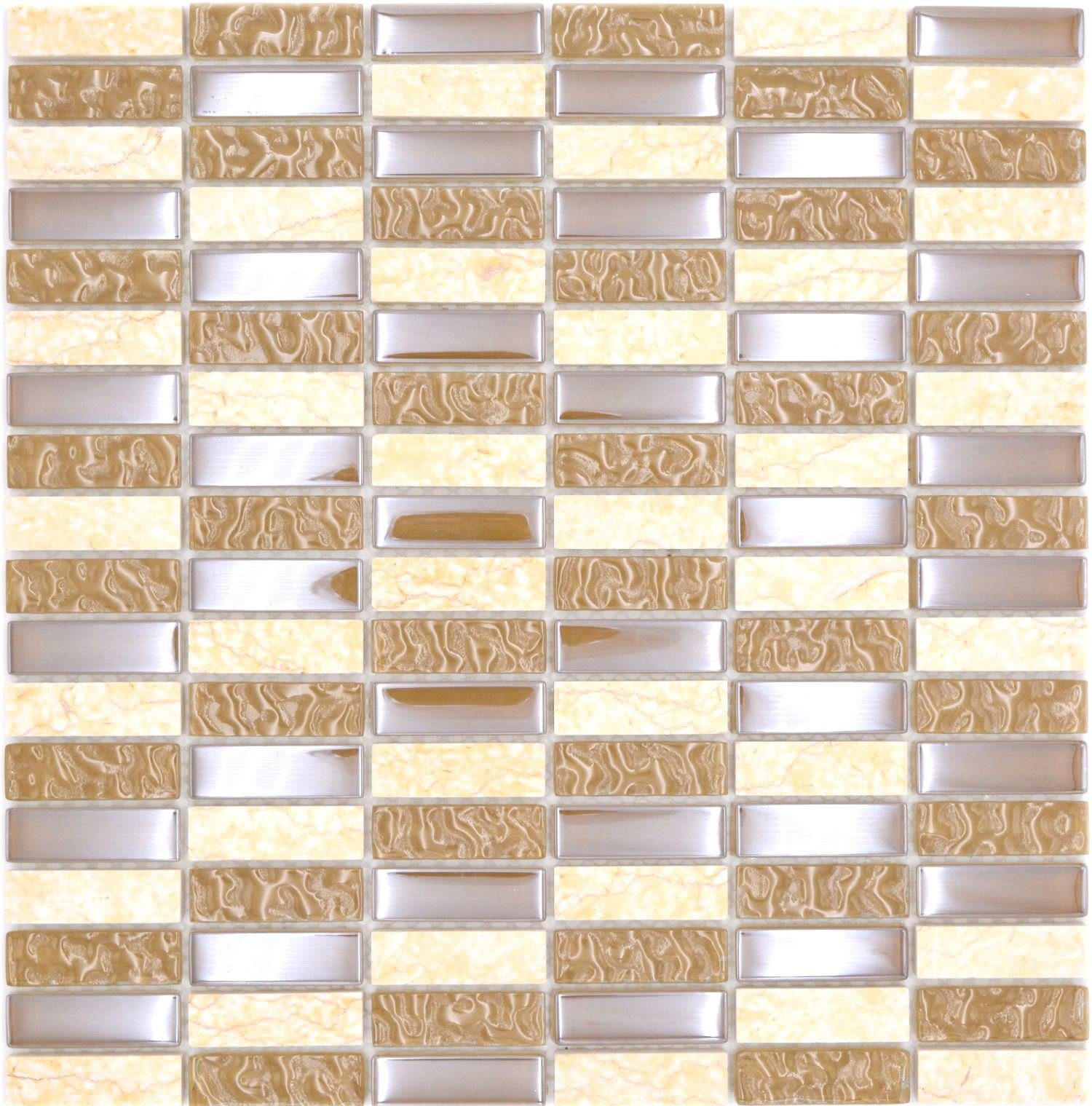 Mosani 10-teilig Naturstein Set, Glasmosaik glänzend / 10 beige Fliesen Mosaikfliesen Mosaikmatten,