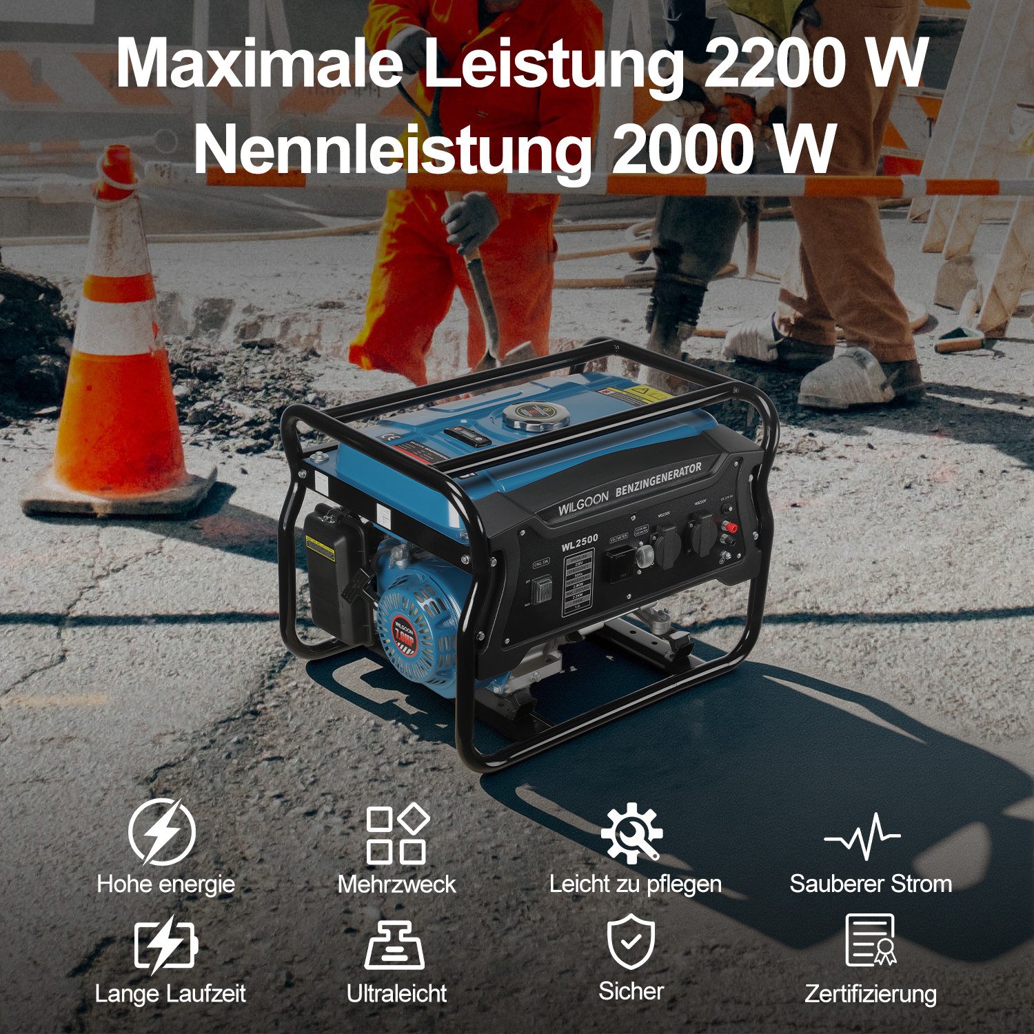 oyajia Stromerzeuger 4-Takt 7.0 HP 2200W BS2500 Stromerzeuger Generator, 2,2 in kW, (Komplett-Set), Benzin Generator Stromerzeuger 230V Steckdose