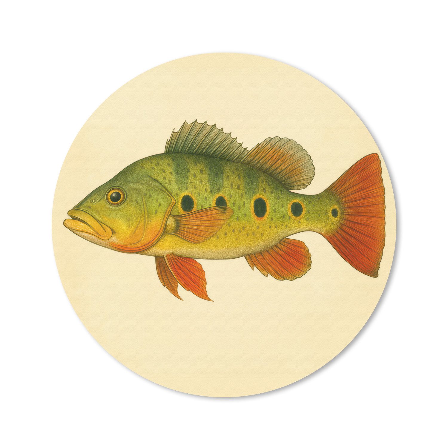MuchoWow Mauspad Schuppen - Fisch - Grün - Illustration (1-St), Gaming, Rutschfester Unterseite, Mausunterlage, Rund 50x50 cm