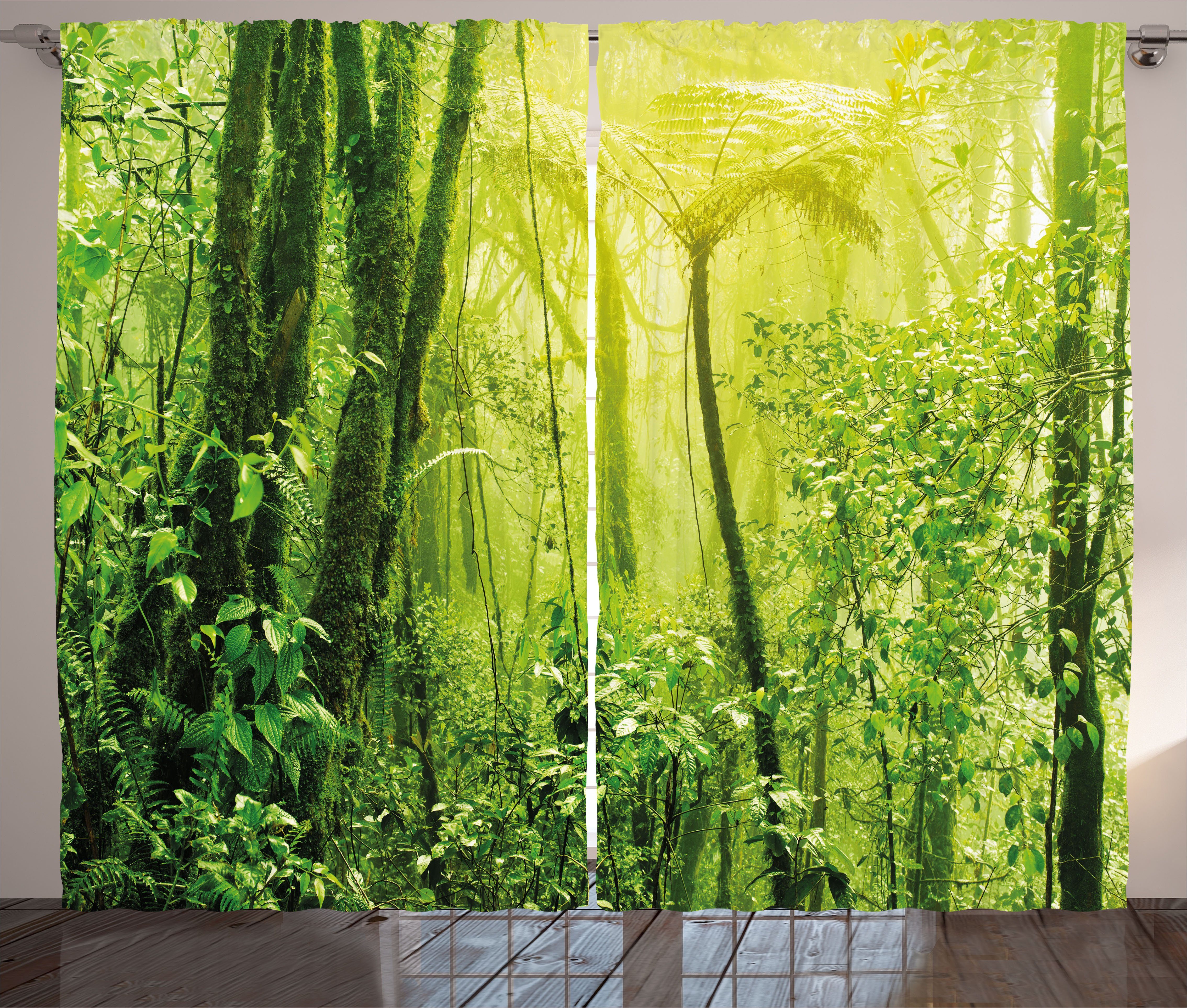 Gardine Schlafzimmer Kräuselband Vorhang Tropical mit Abakuhaus, Schlaufen und Amazonas-Regenwald Haken, Natur