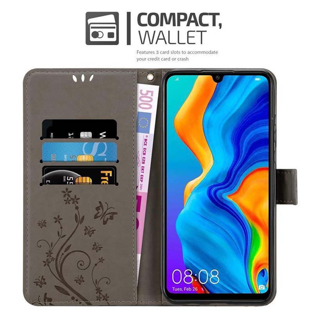 Cadorabo Handyhülle für Huawei P30 LITE Hülle Huawei P30 LITE, Hülle Schutzhülle Blumen Flower mit Standfunktion Kartenfach Magnet