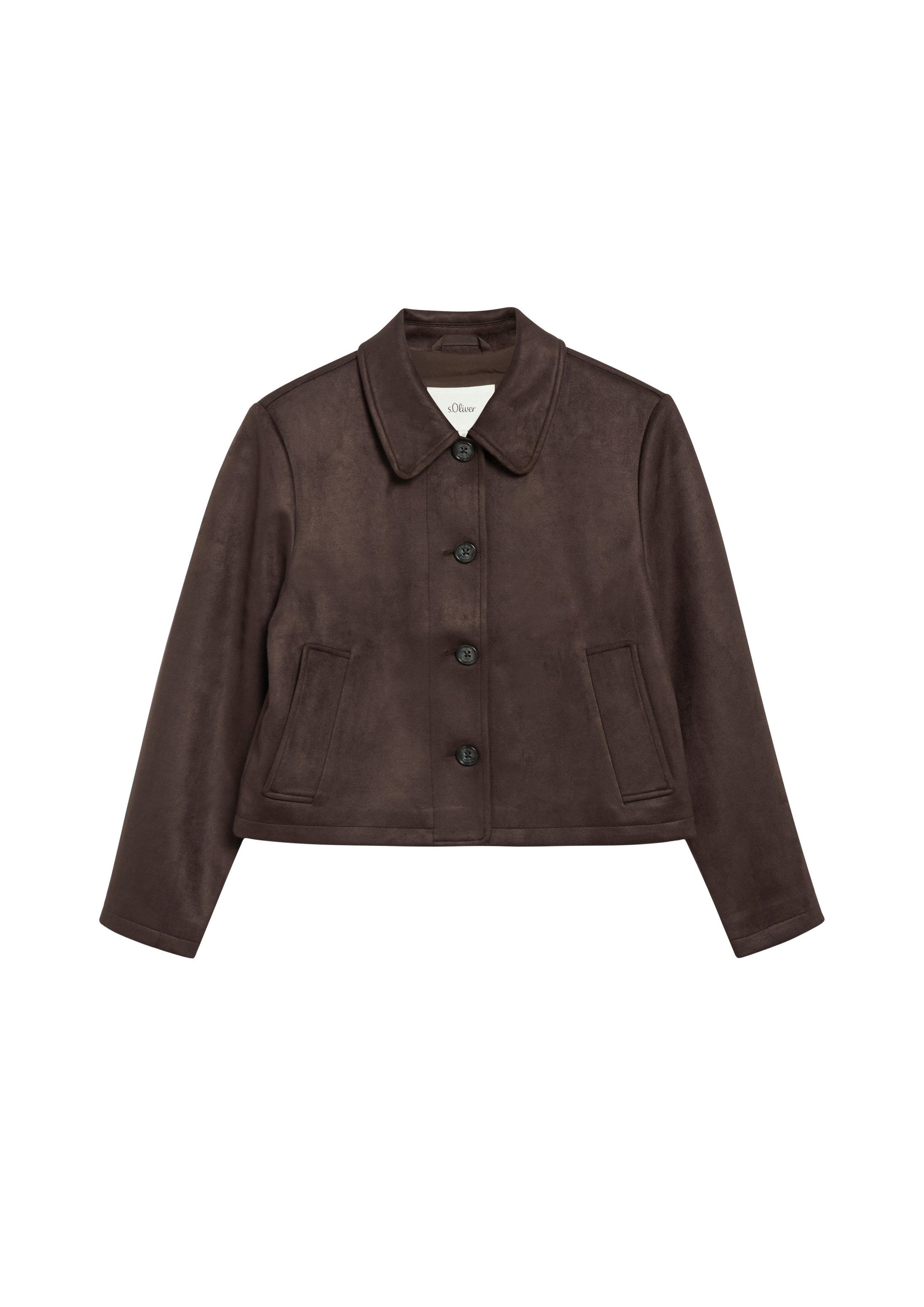 s.Oliver Funktionsjacke Indoor-Jacke Jacke in Veloursleder-Optik mit Hemdkragen – Bild 2 von 5