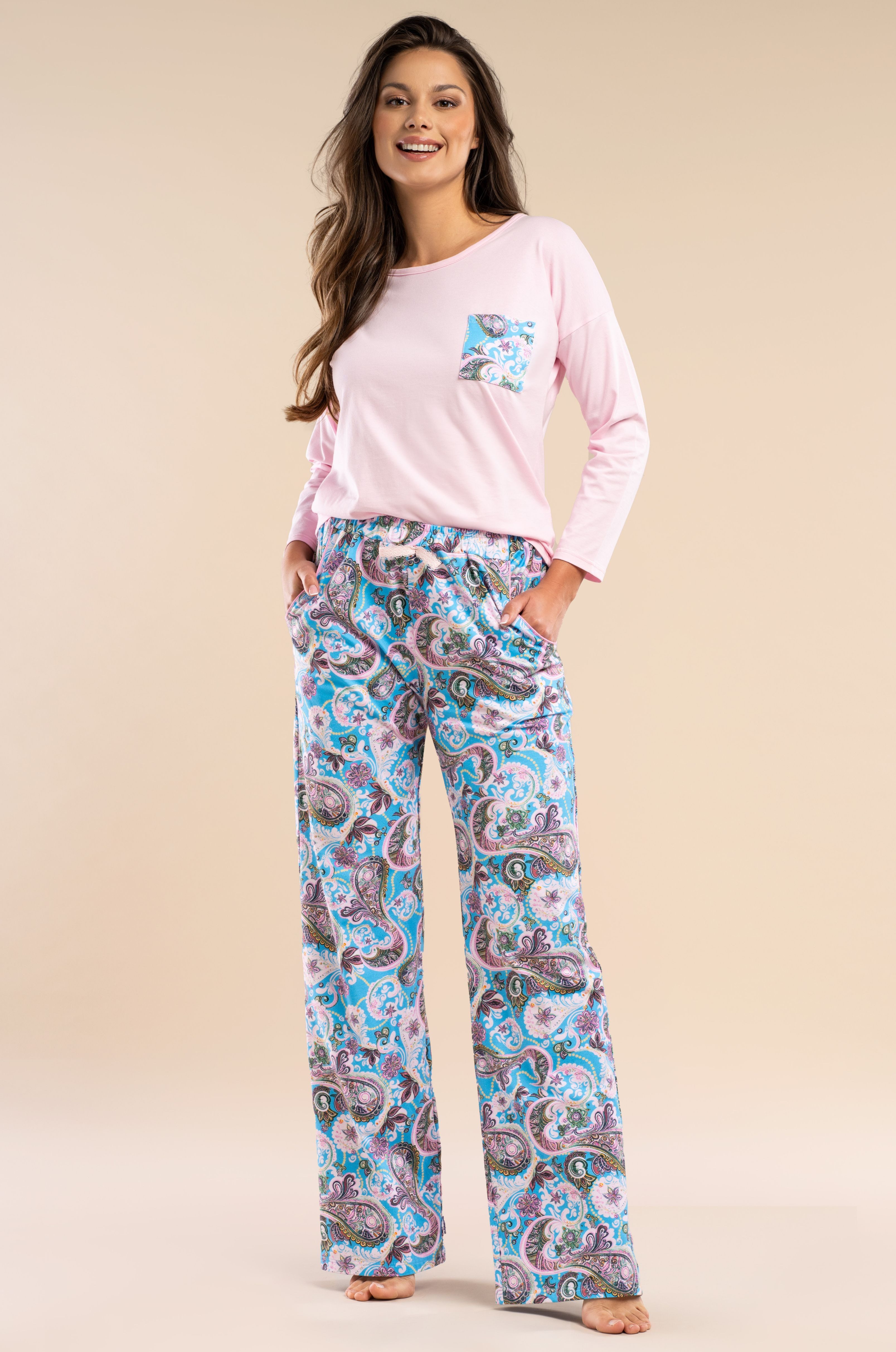 Mademoiselle Sommeil Pyjama Schlafanzug langarm in Rosa mit langer Hose im günstig online kaufen
