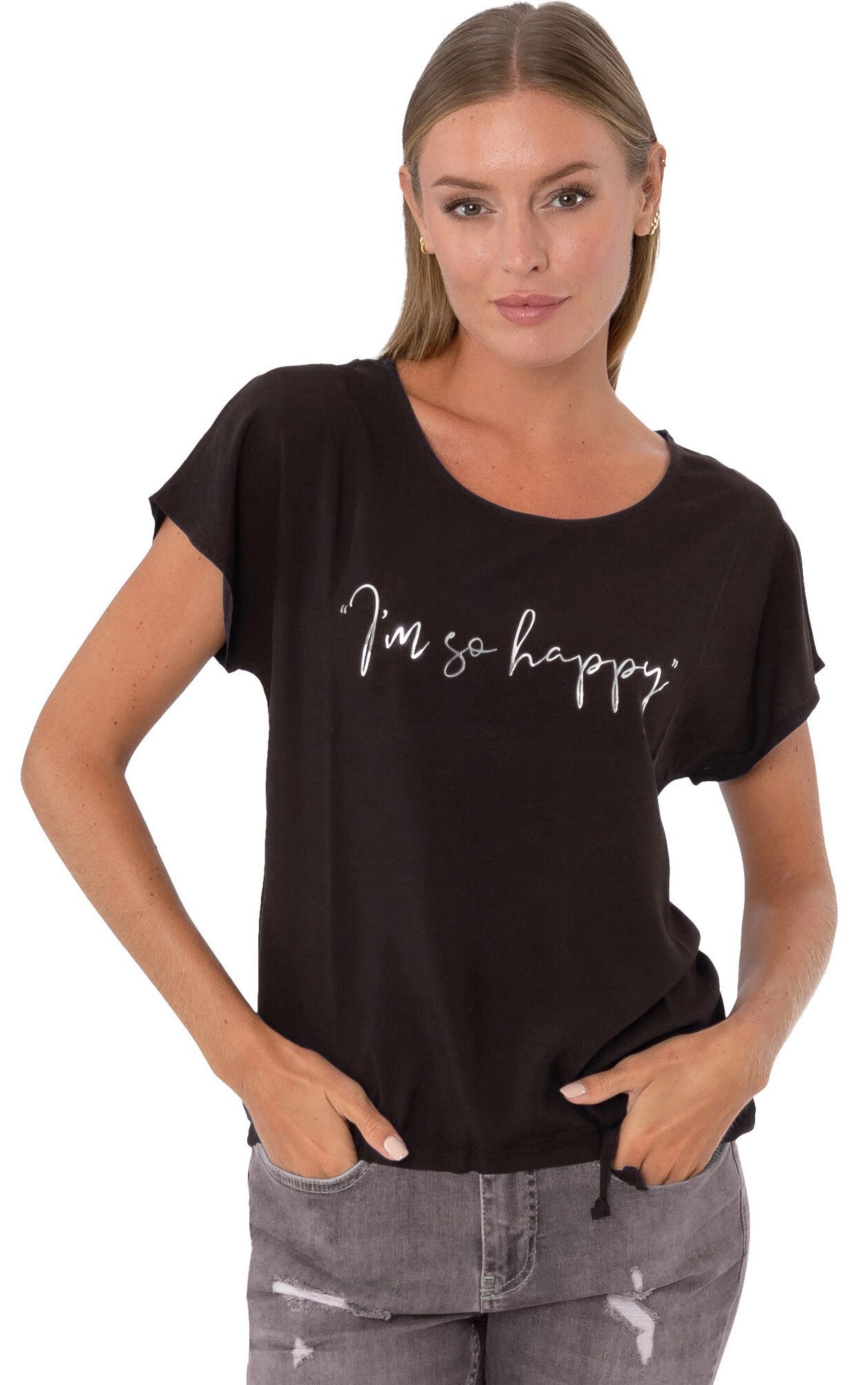 Blusenshirt 194-1344, " I´m so happy " mit Metallic Print