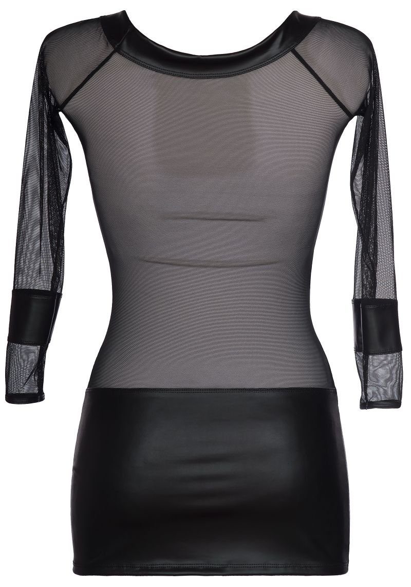 Axami Netzkleid Minikleid Latexlook schwarz + Tüll transparent langarm (2-tlg) – Bild 4 von 5