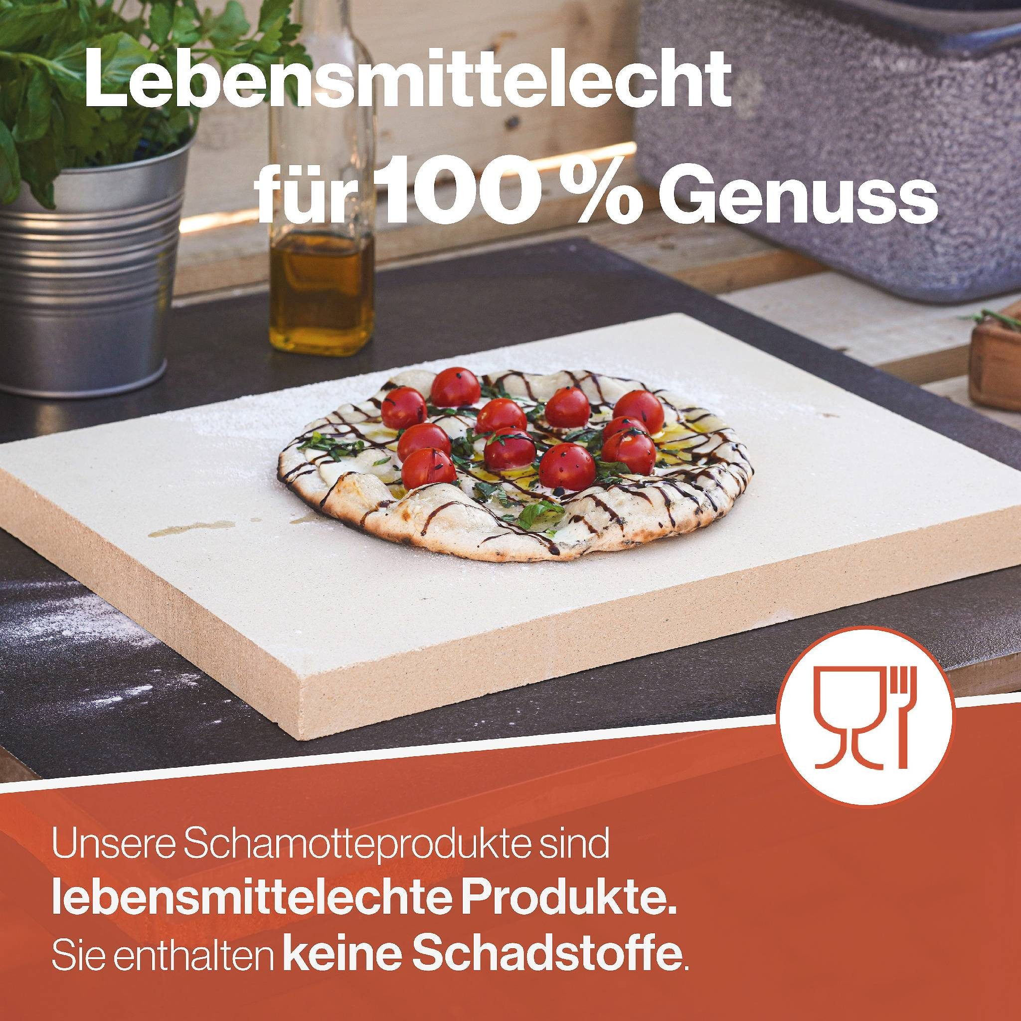 Feuerfest 123 GmbH Pizzastein Pizzastein 40 x 30 x 2 cm Schamotte, (Pizza wie vom Italiener für zu Hause), Pizza Stein Lebensmittelecht Schamottstein