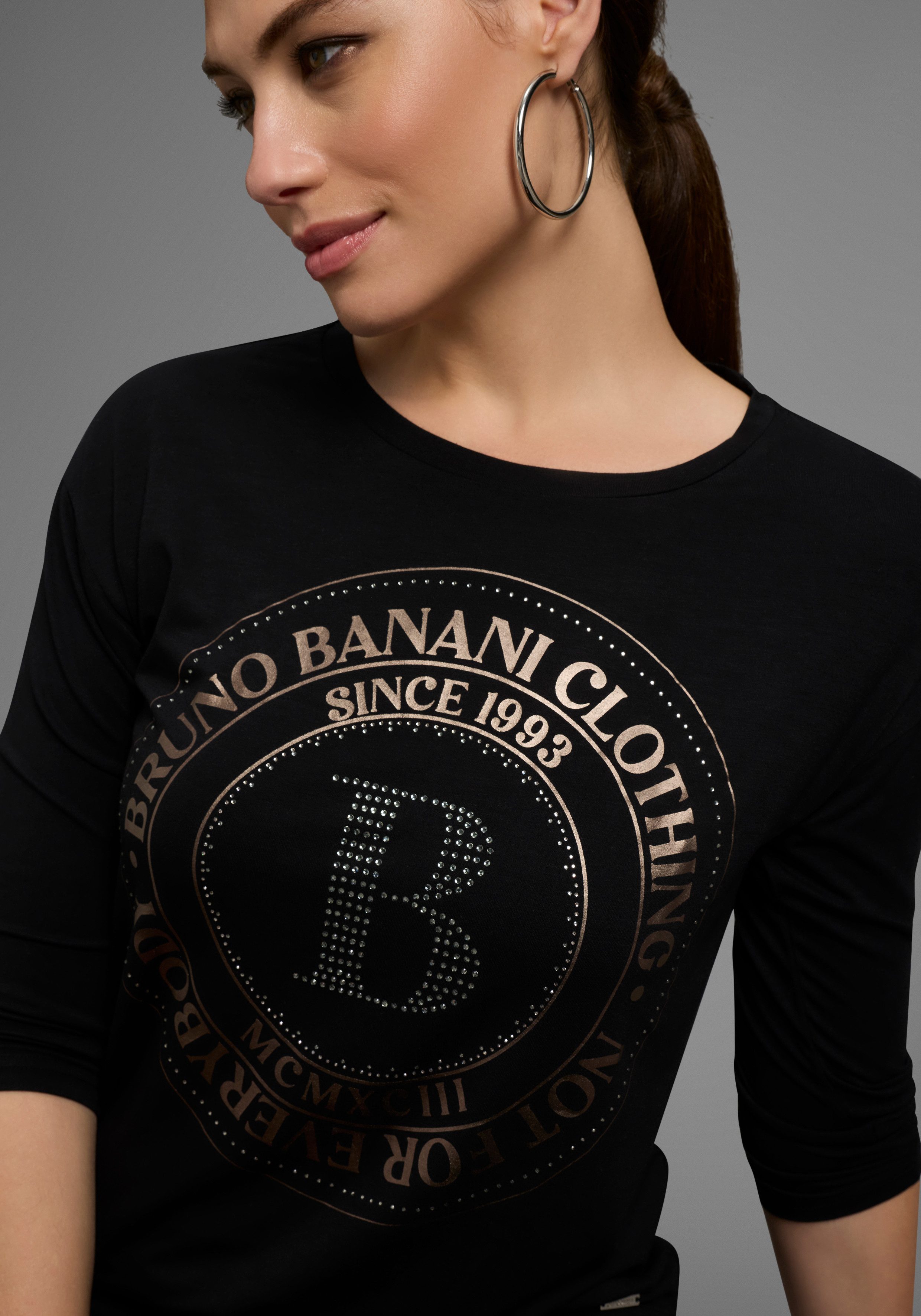 Bruno Banani 3/4-Arm-Shirt mit Foil-Print und Glitzersteinen - NEUE KOLLEKT günstig online kaufen