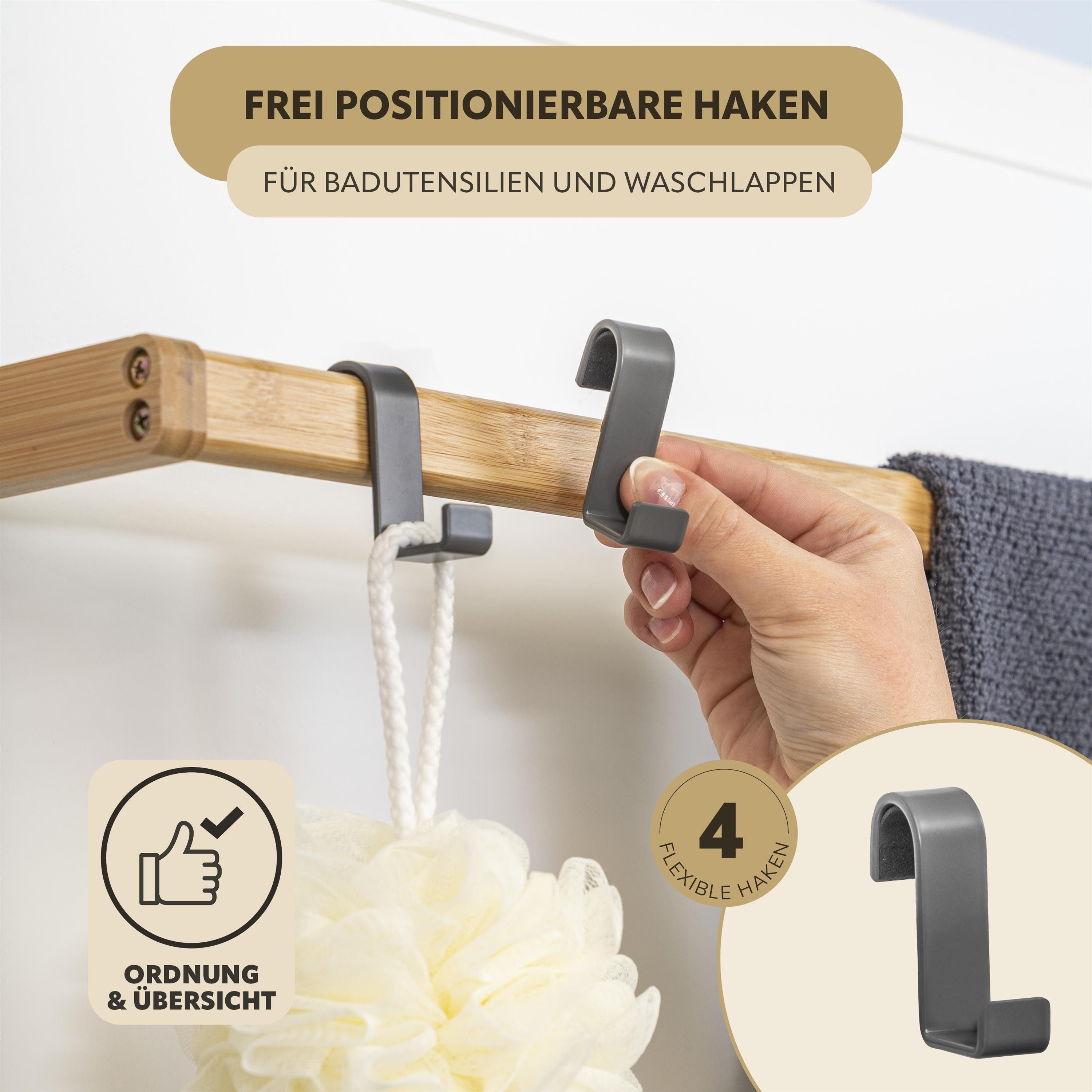 eluno Türregal aus Metall und Bambus, 2 Handtuchstangen, 4 Haken – Bild 4 von 5