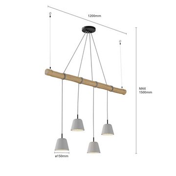 Lucande Hängeleuchte Asta, dimmbar, Leuchtmittel nicht inklusive, Skandinavisch, Beton, Kiefernholz, Metall, grau, holz, 4 flammig