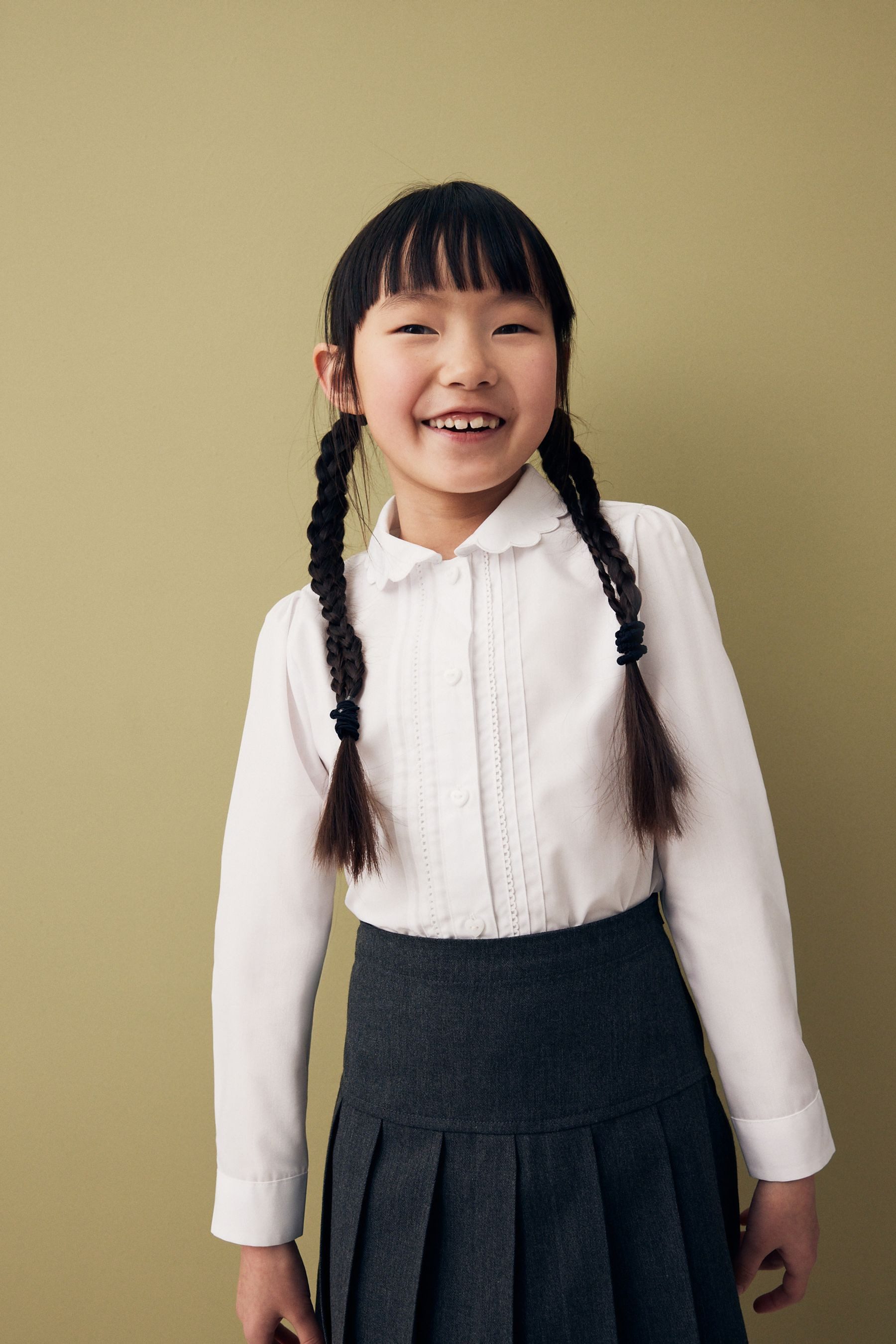 Next Langarmbluse Langärmelige Schulbluse mit Spitzenbesatz (1-tlg)