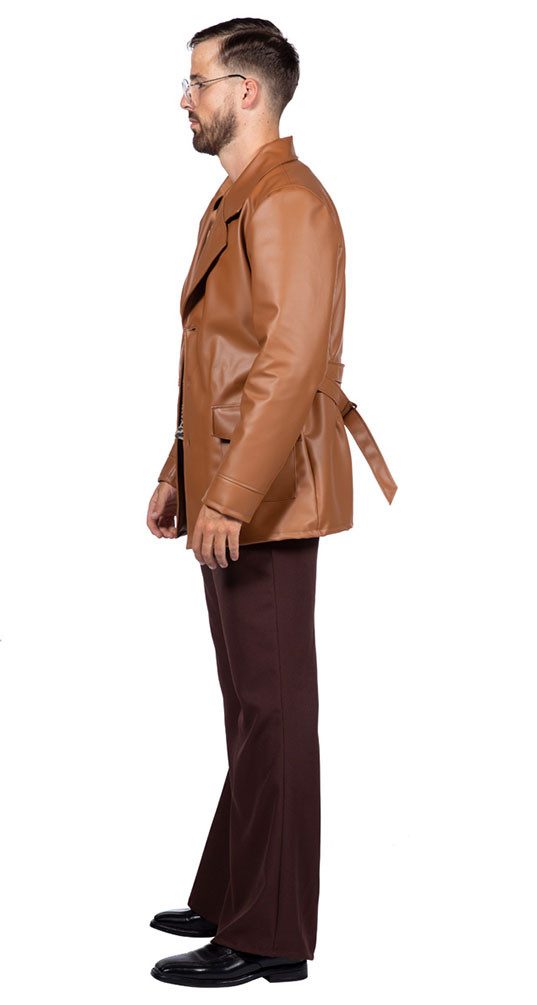 Karneval-Klamotten Kostüm 70er Jahre Herren Retro Jacke Herrenkostüm, 60er 70er Jahre Schlager Männerkostüm Kunstleder Mantel Karneval