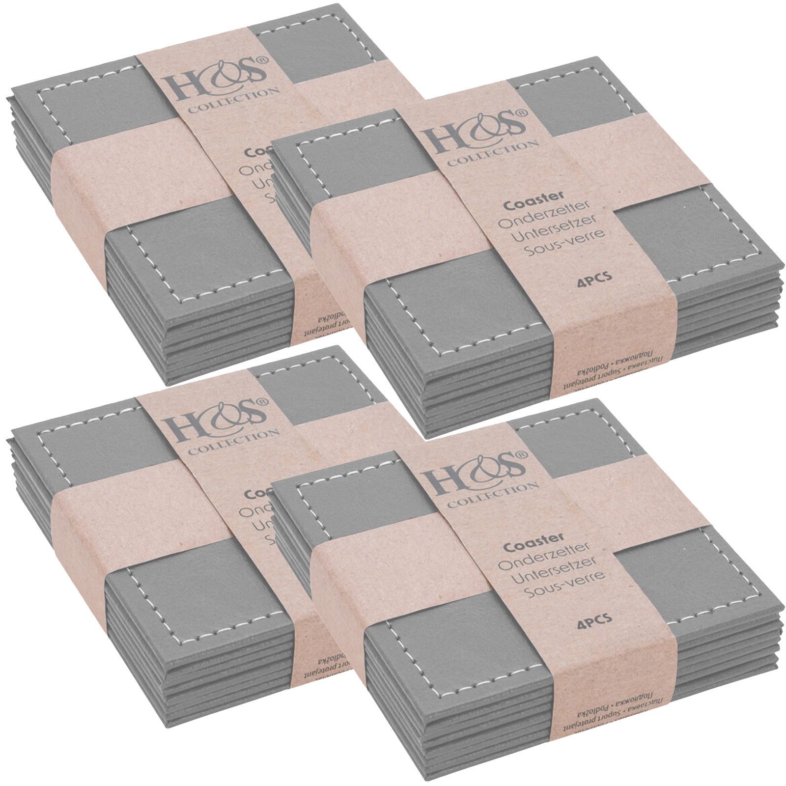 Koopman Getränkeuntersetzer Kunstleder 10x10 cm Untersetzer Glasuntersetzer Bierdeckel, 16-tlg., 16-tlg, Kunstleder, Grau, 10x10cm, Modern Schlicht