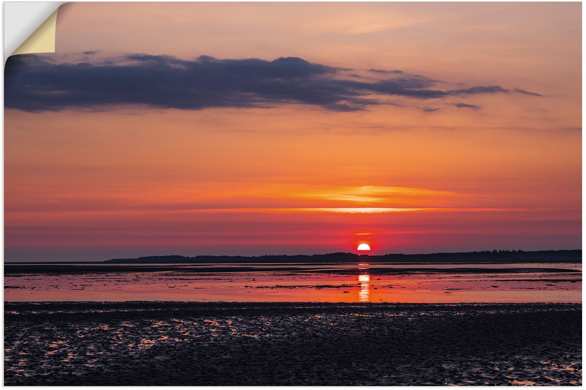 Artland Wandbild im Sonnenaufgang (1 Poster Wandaufkleber Amrum, oder in versch. Größen St), Leinwandbild, als Wattenmeer Gewässer Alubild