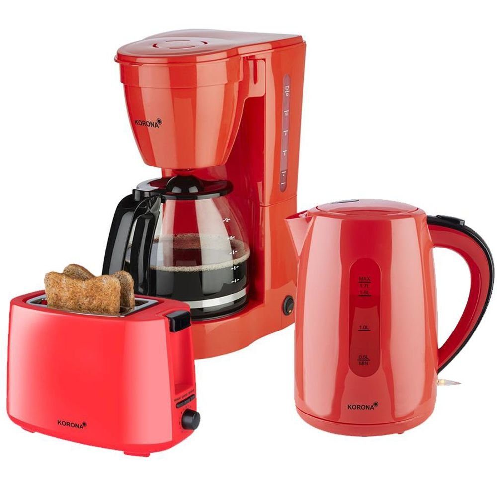 KORONA Toaster Frühstücksset / Küchenset, 3er Set, mit Kaffeemaschine, 2-Scheiben Toaster, 1,7L Wasserkocher