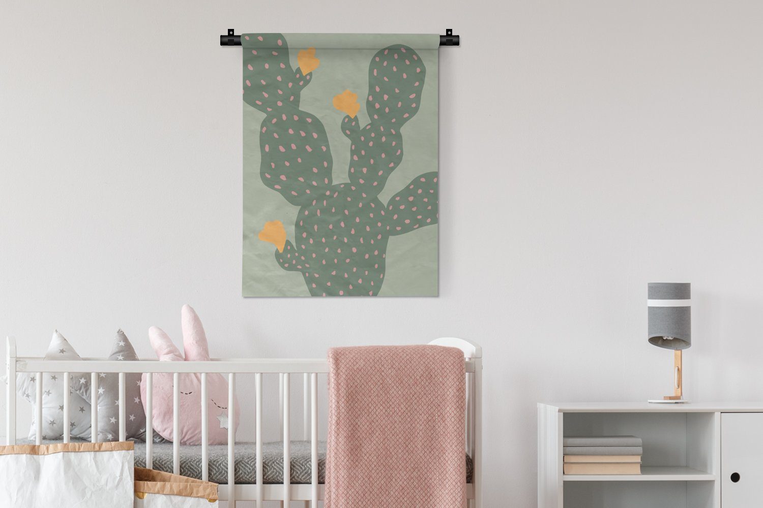 Grün Natur Tapisserie, Deko für an Wand, - Kaktus der Gelb, MuchoWow Wanddekoobjekt - Wohnzimmer, - Schlafzimmer