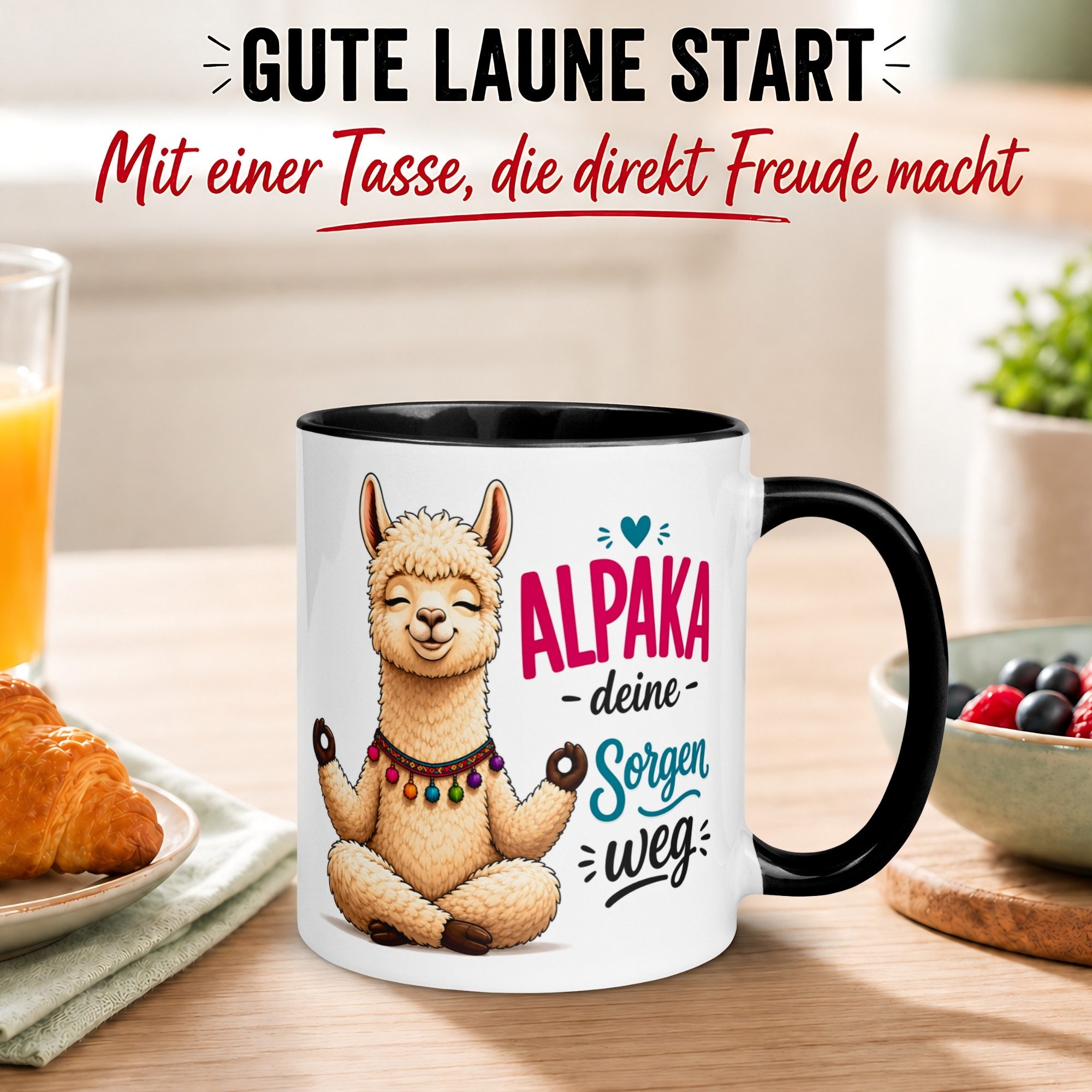 Momentals Tasse Alpaka – „Alpaka deine Sorgen weg“ – Relax Anti Stress Meditation, Gratis Versand · Links-&Rechtshänder · Spülmaschinenfest