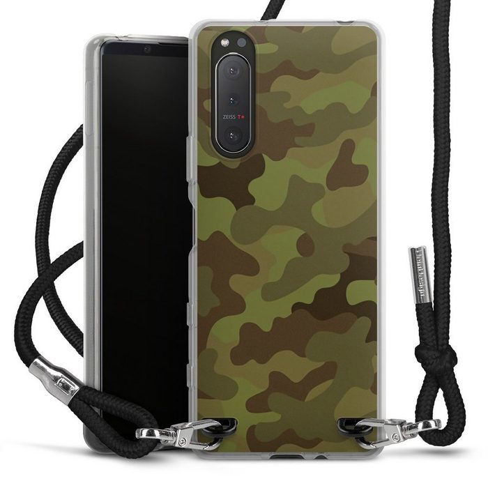 DeinDesign Handyhülle Camouflage Tarnmuster Black & Bold Military Denim Camo Sony Xperia 5 II 5G Handykette Hülle mit Band Case zum Umhängen