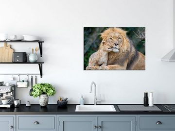 Pixxprint Glasbild schöner Löwe mit Jungtier, schöner Löwe mit Jungtier (1 St), Glasbild aus Echtglas, inkl. Aufhängungen und Abstandshalter